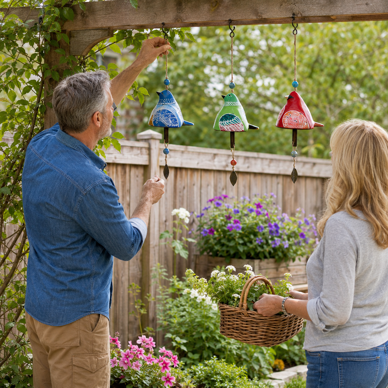 Hand-Painted Bird Wind Chime for Garden, Porch & Patio Decor