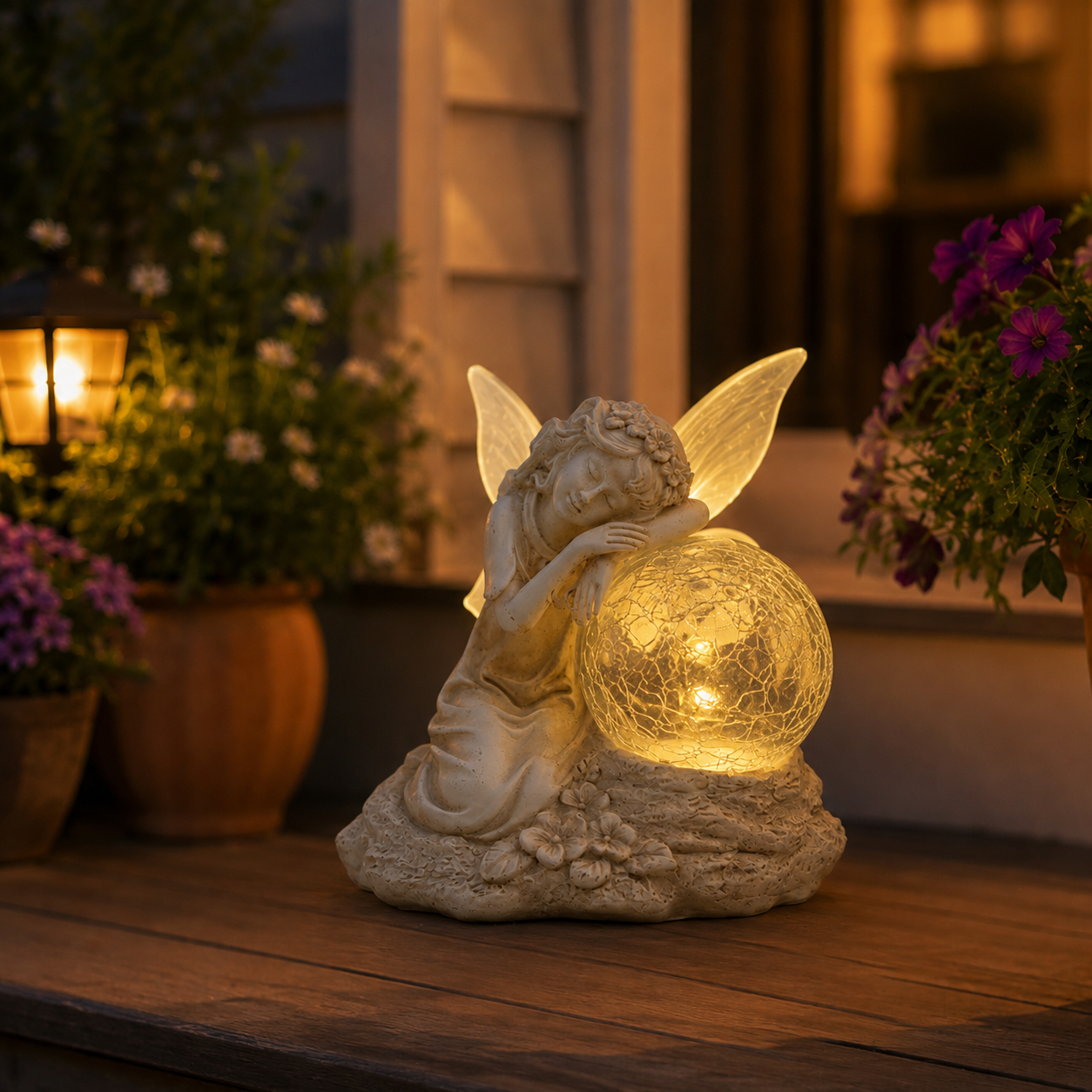 Solar-powered color-changing fairy statue