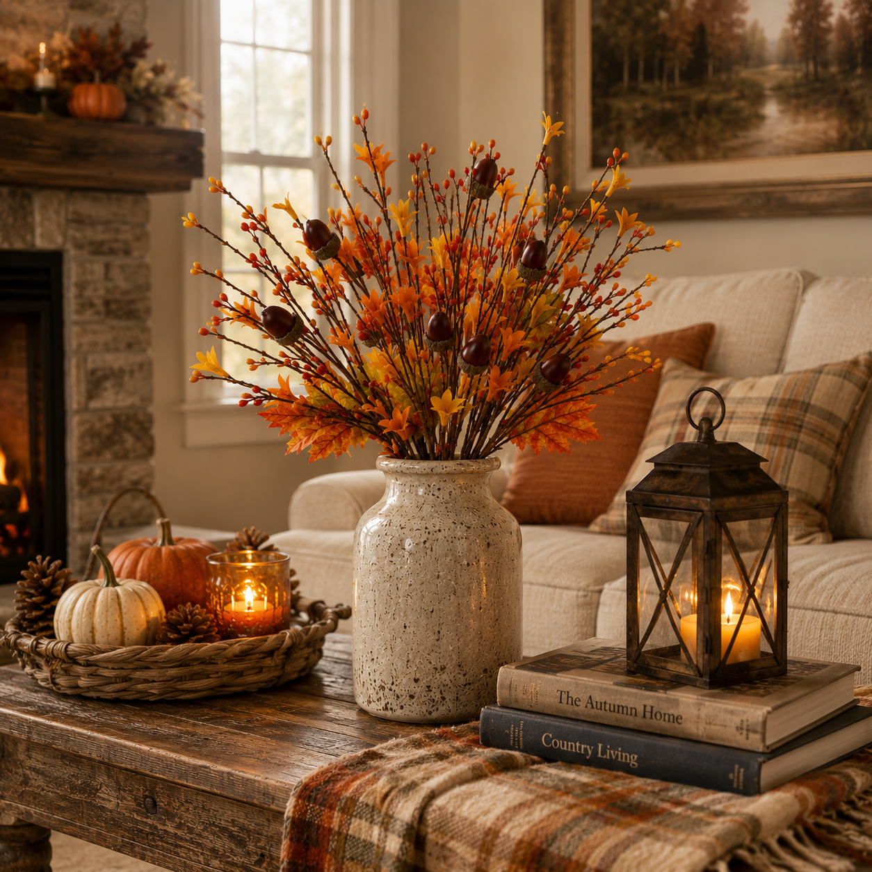3-Piece Artificial Fall Acorn Floral Stem Set – 16.5-Inch Rustic Autumn Picks
