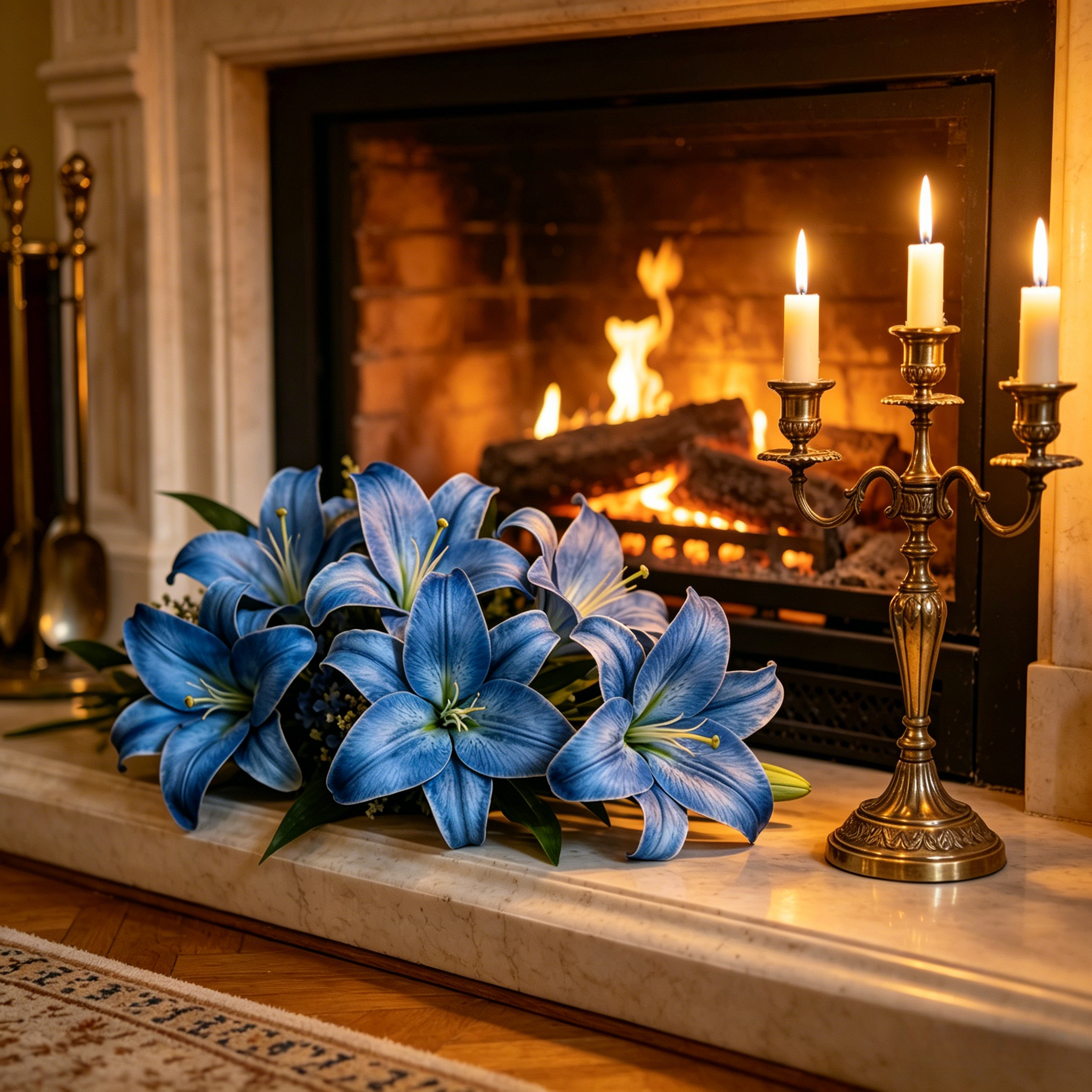 Blue Faux Lily Stems, Set of 2 – 3 Bloom Heads Decorative Floral Stems for Home Décor
