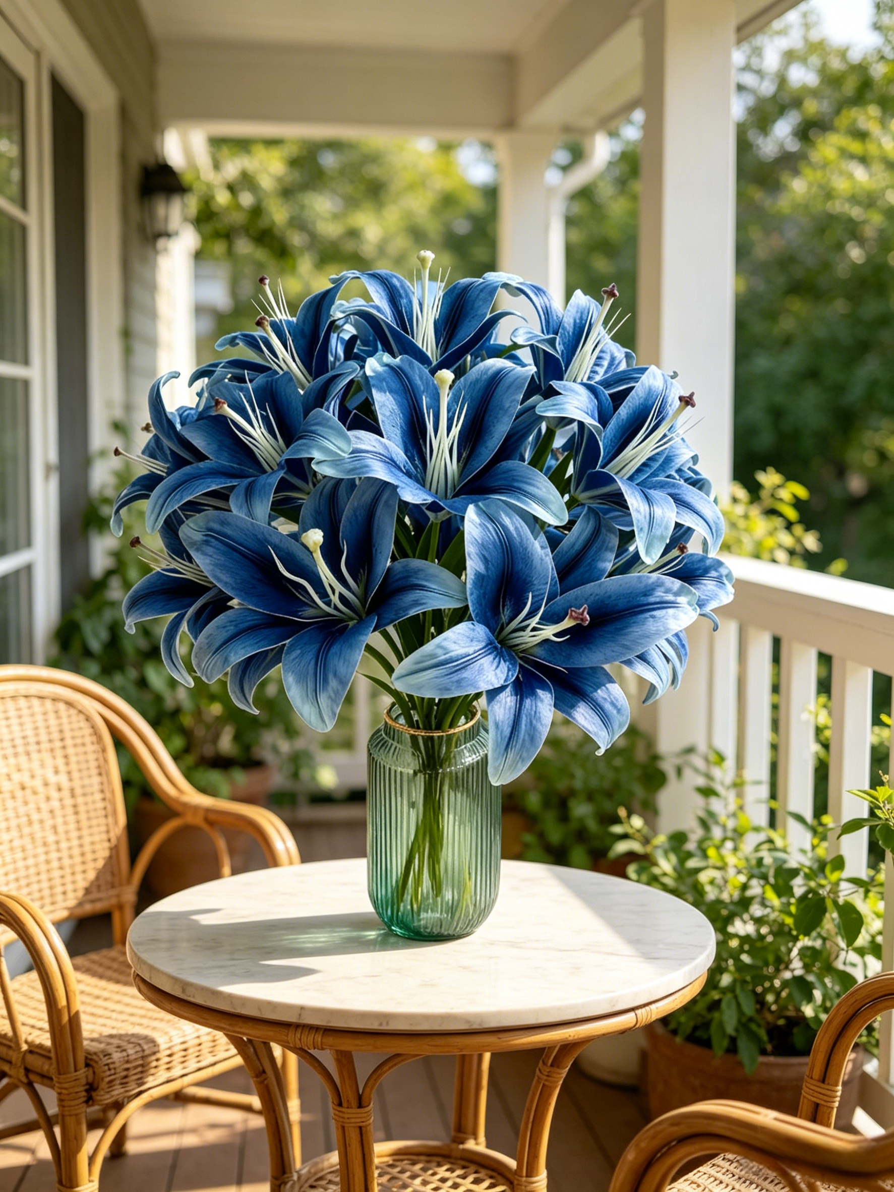 Blue Faux Lily Stems, Set of 2 – 3 Bloom Heads Decorative Floral Stems for Home Décor