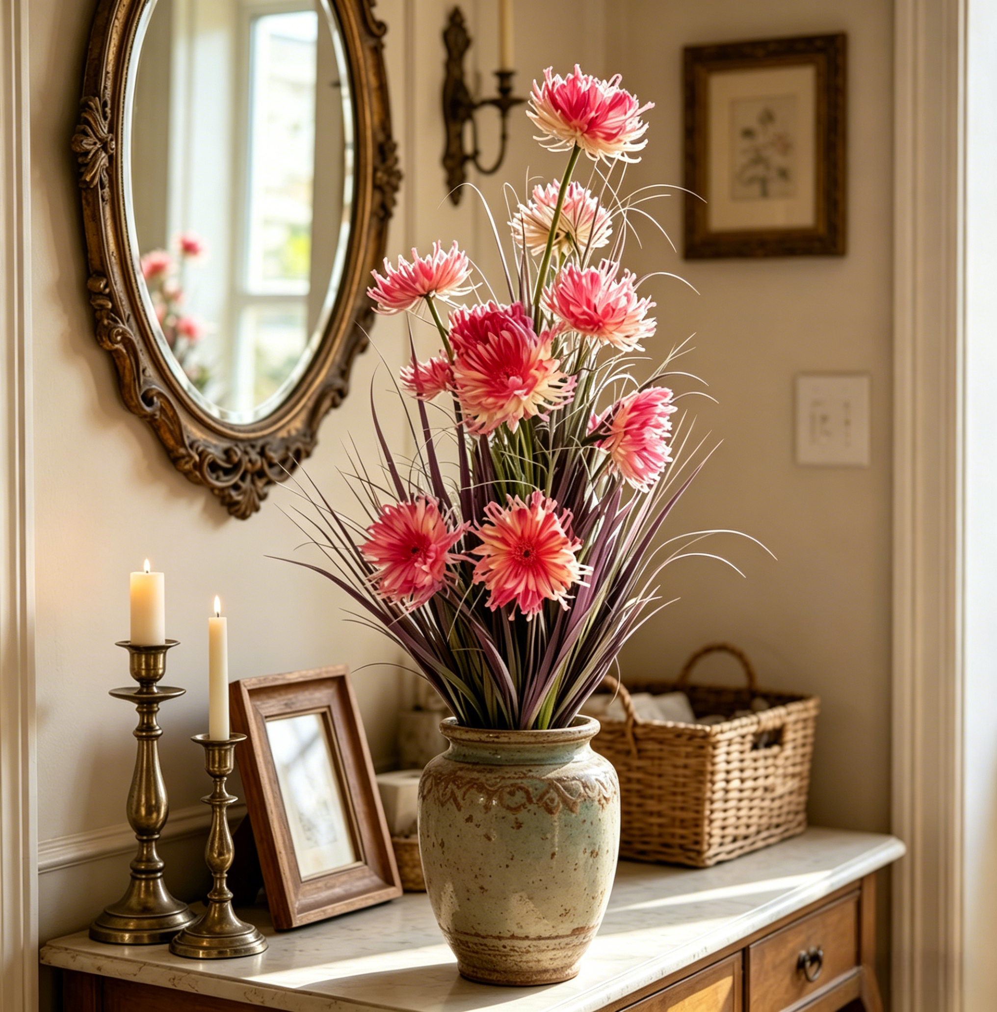 Pink Faux 3-Head Floral Stem, Decorative Artificial Flower Spray