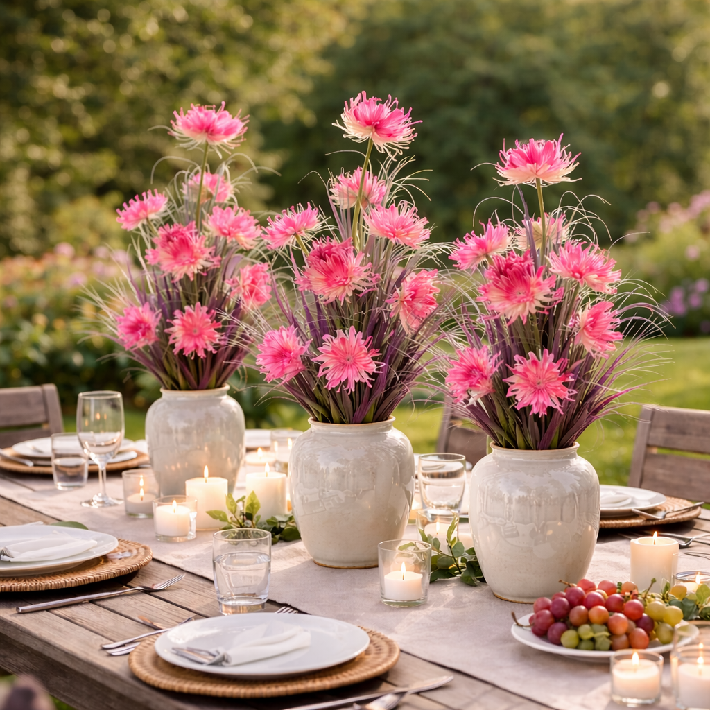 Pink Faux 3-Head Floral Stem, Decorative Artificial Flower Spray