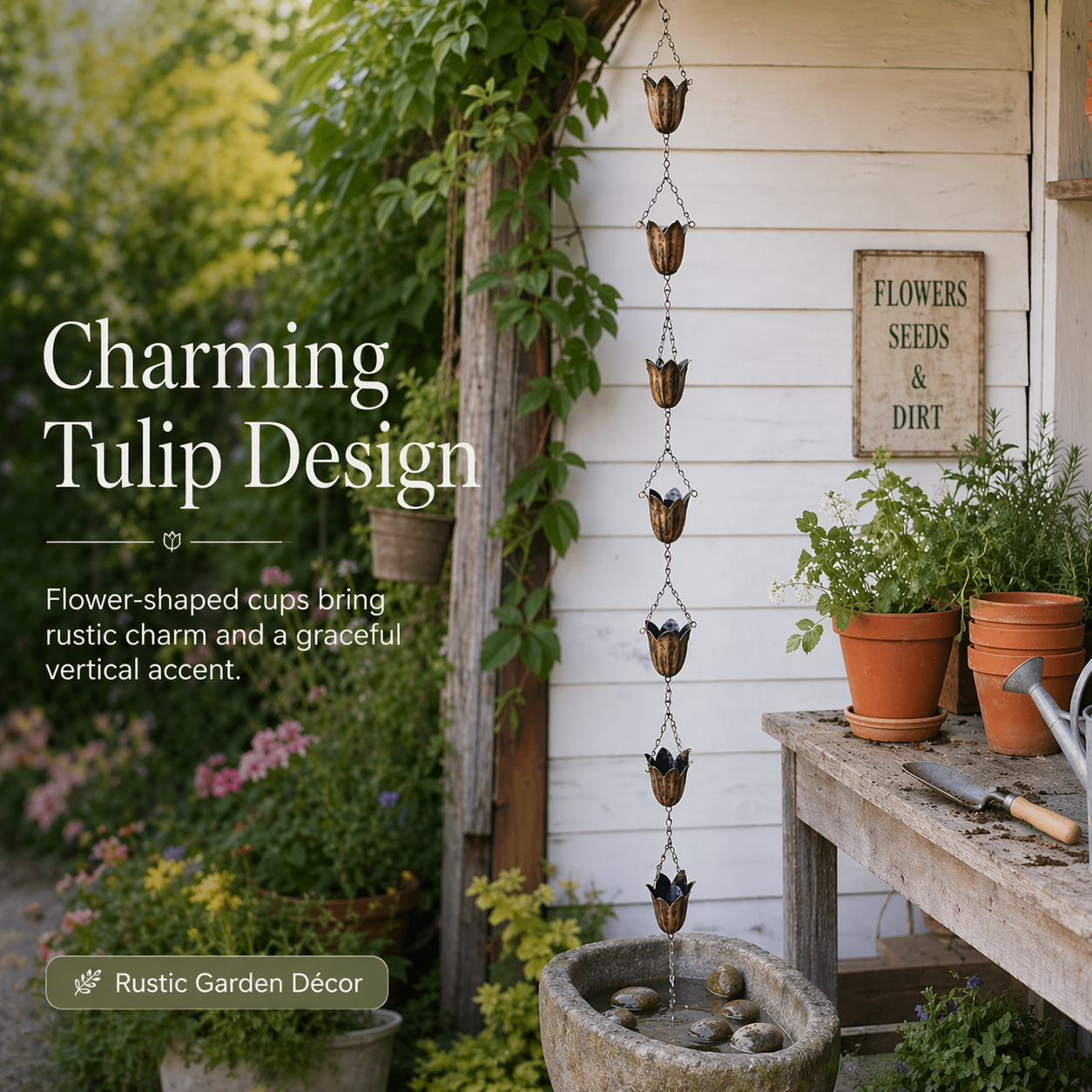 Tulip Rain Chain for Outdoor Garden Décor