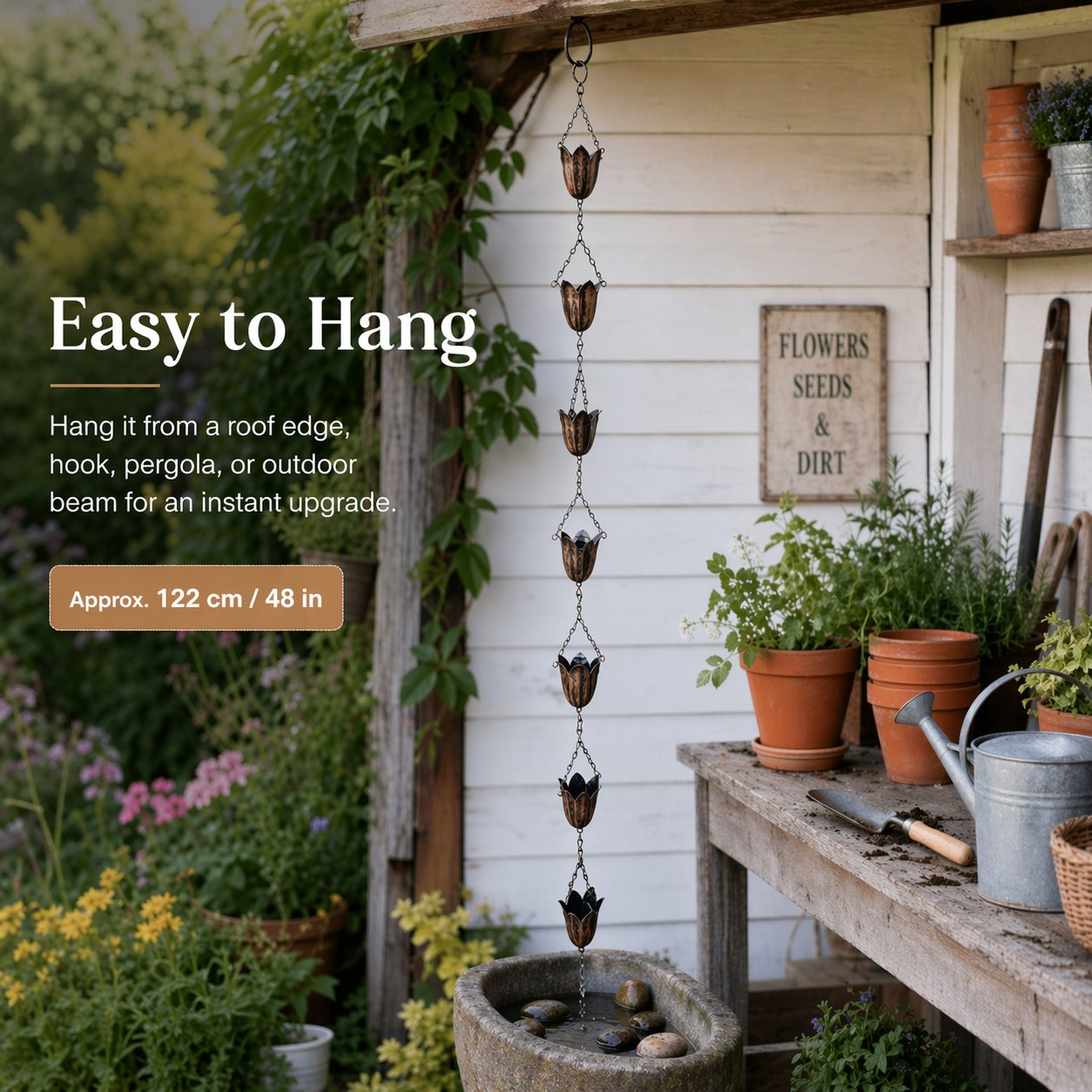 Tulip Rain Chain for Outdoor Garden Décor