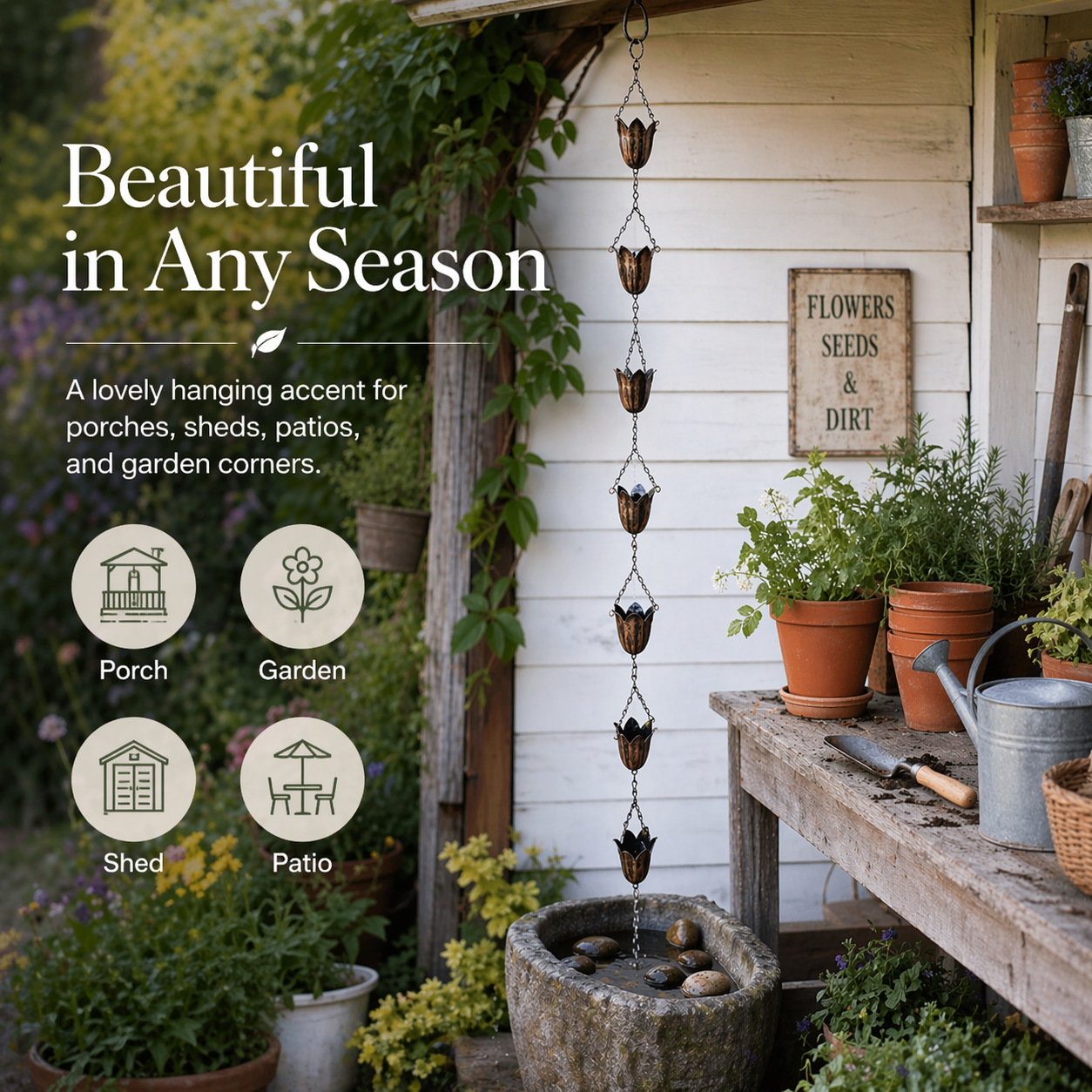 Tulip Rain Chain for Outdoor Garden Décor