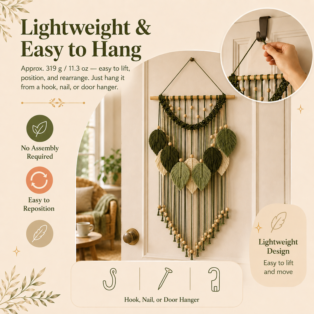 Botanical Leaf Macramé Wall Hanging