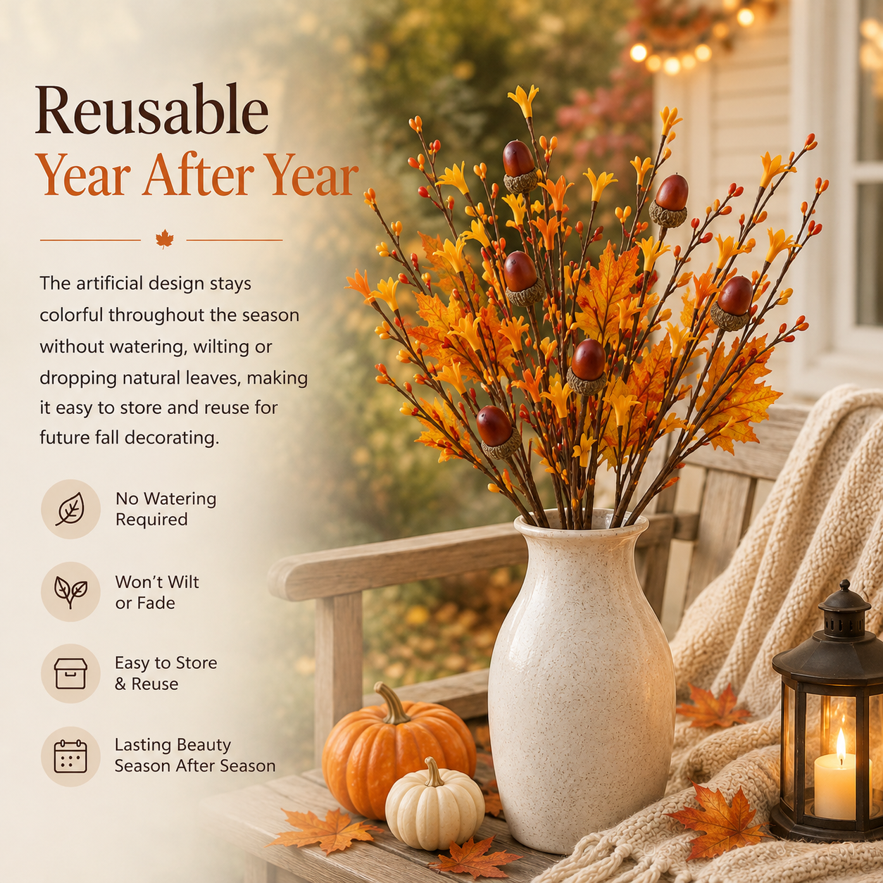 3-Piece Artificial Fall Acorn Floral Stem Set – 16.5-Inch Rustic Autumn Picks