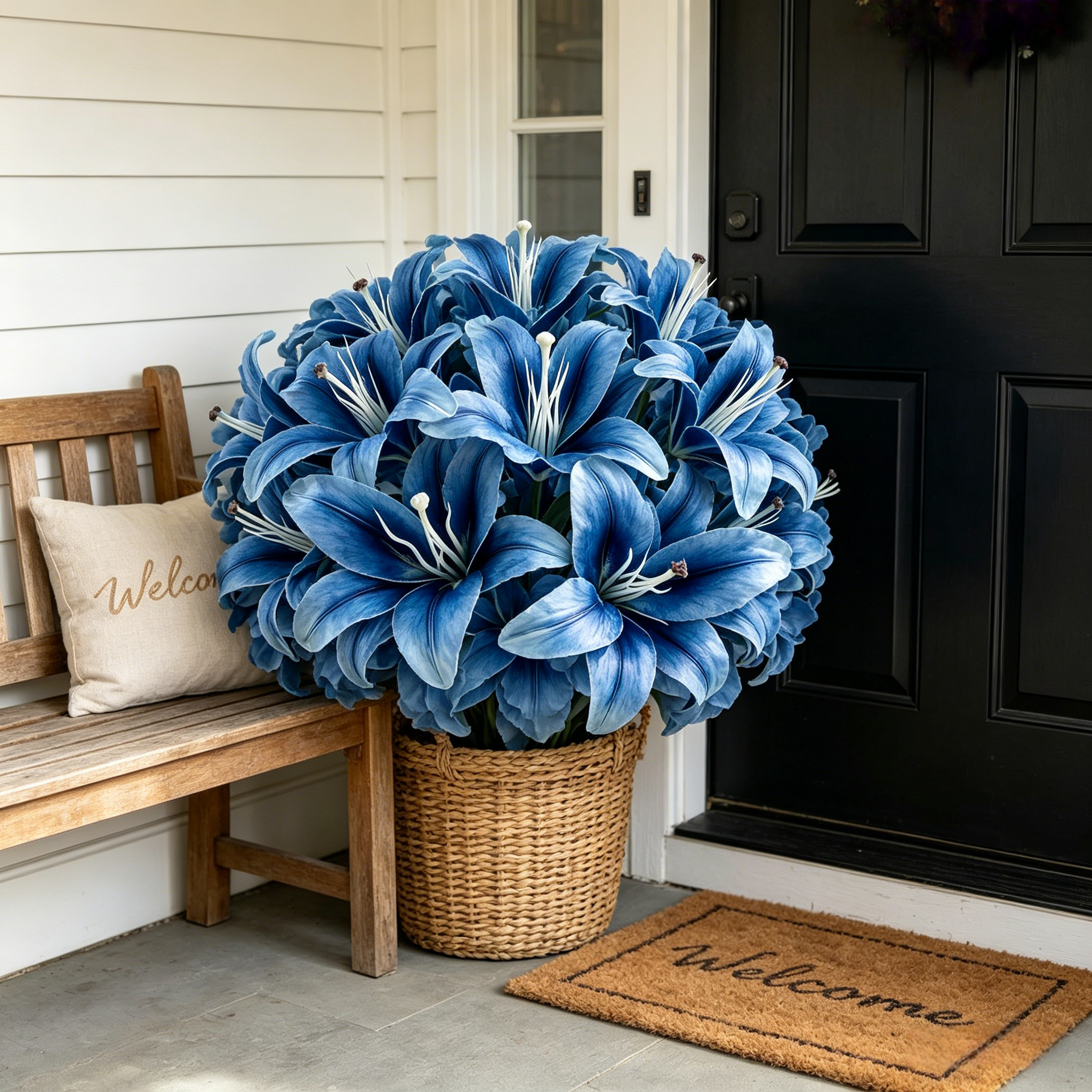 Blue Faux Lily Stems, Set of 2 – 3 Bloom Heads Decorative Floral Stems for Home Décor