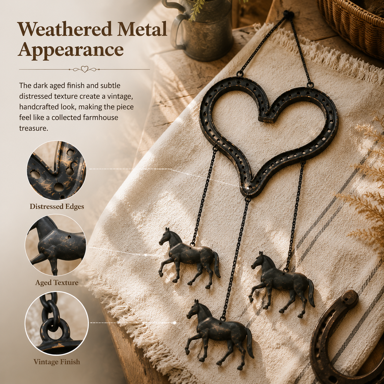Rustic Heart Horse Hanging Decor