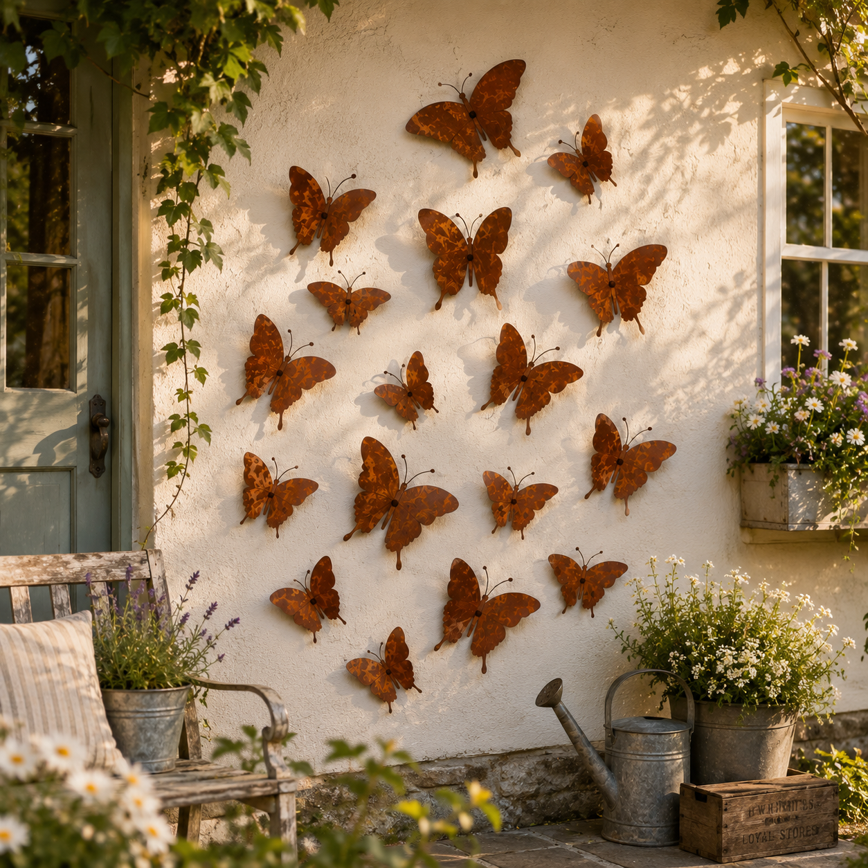 15-Piece Rustic Metal Butterfly Wall Decor Set