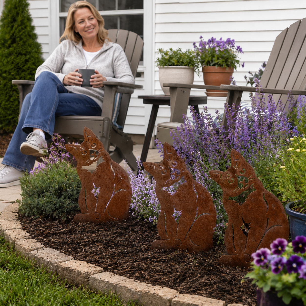 Rustic Metal Cat Garden Decor