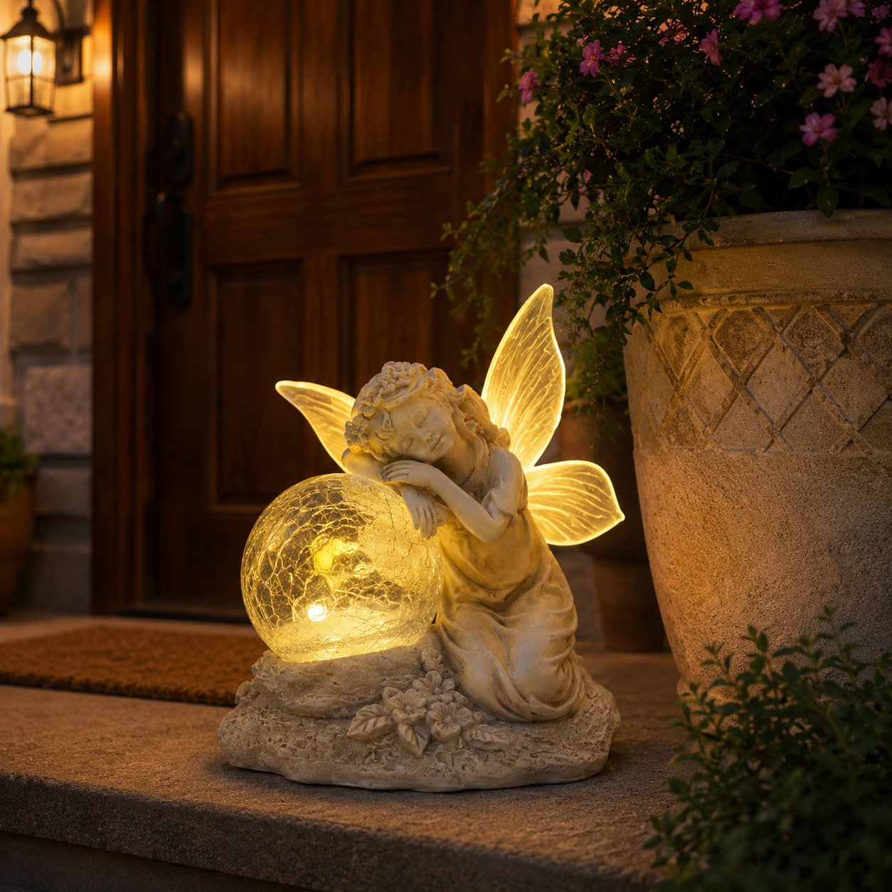 Solar-powered color-changing fairy statue