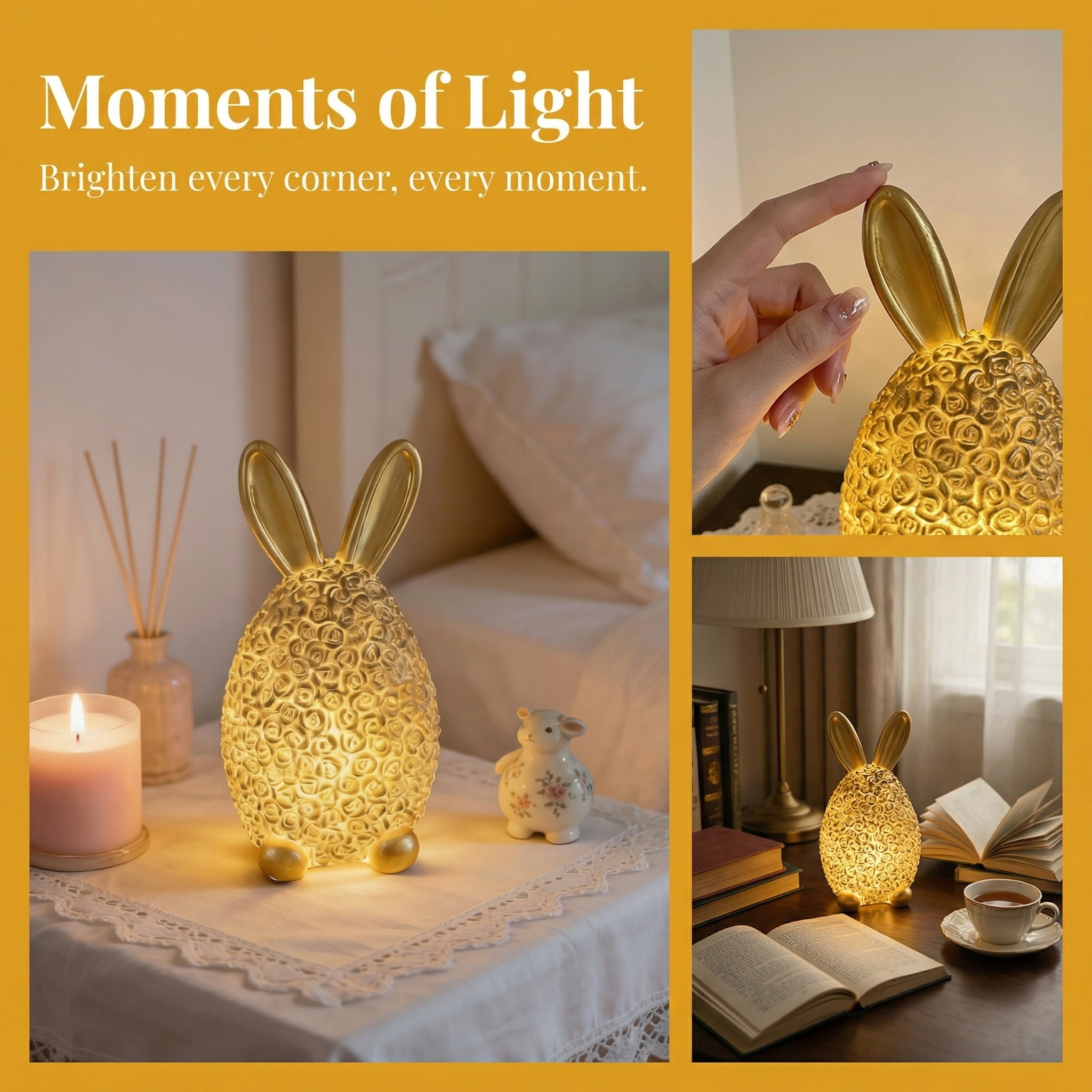 Easter Rose Bunny Night Light – Elegant Resin Rabbit Decor for Spring Home