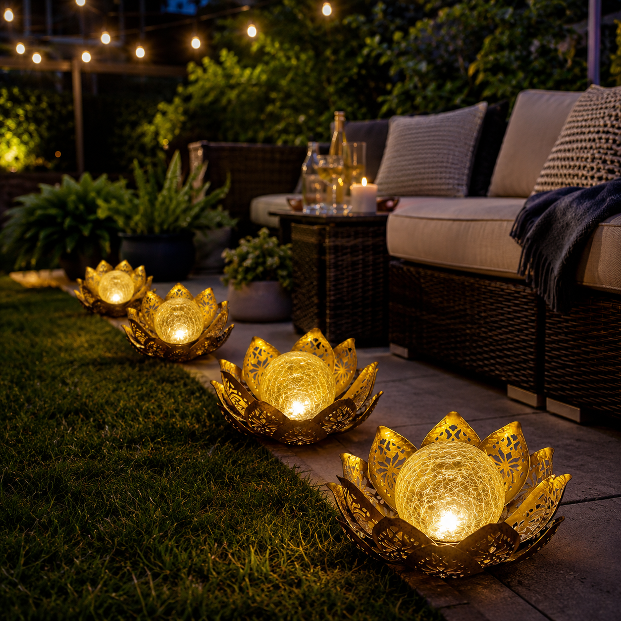 Solar Lotus Garden Light with Crackle Glass Globe