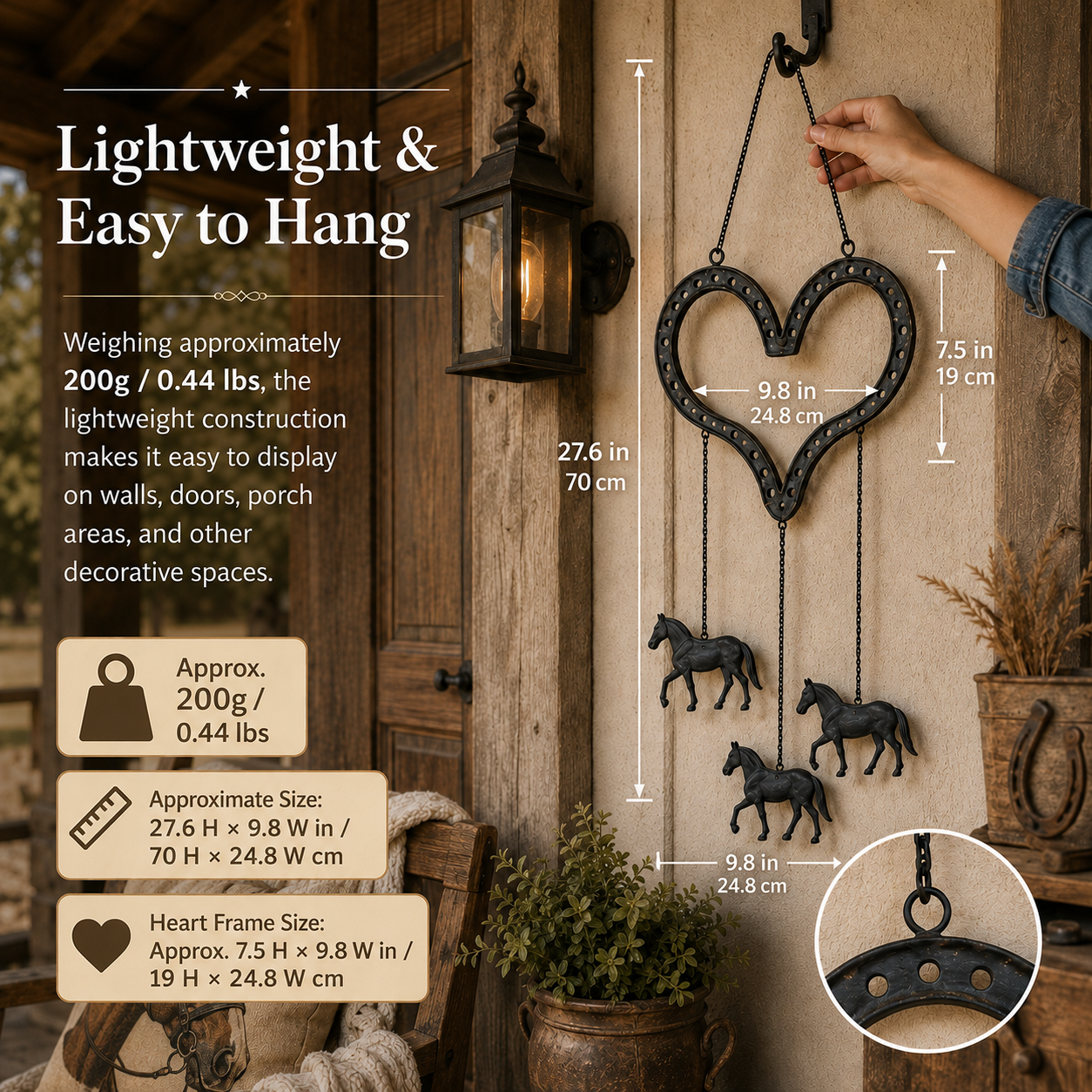Rustic Heart Horse Hanging Decor