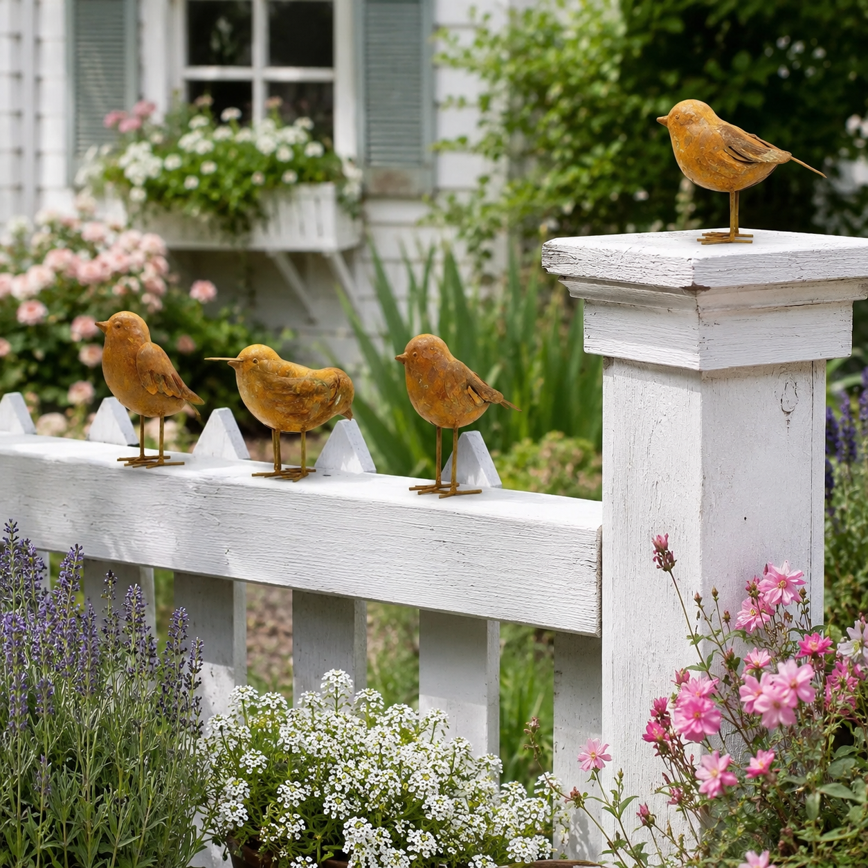 Rustic Metal Bird Garden Decor Set