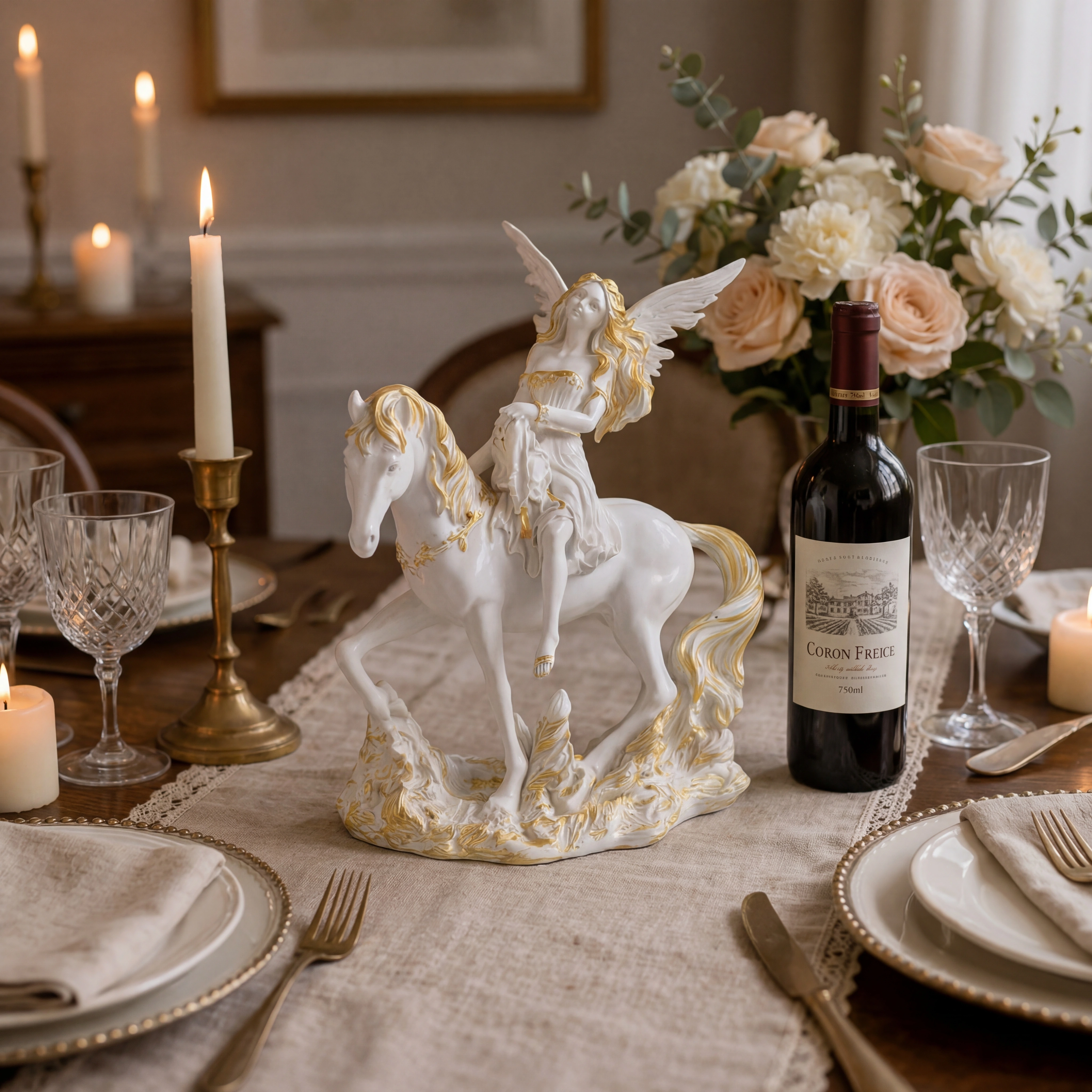 Celestial Angel Decor Set – Angel Tray Statue & Angel Horse Figurine Gift Set