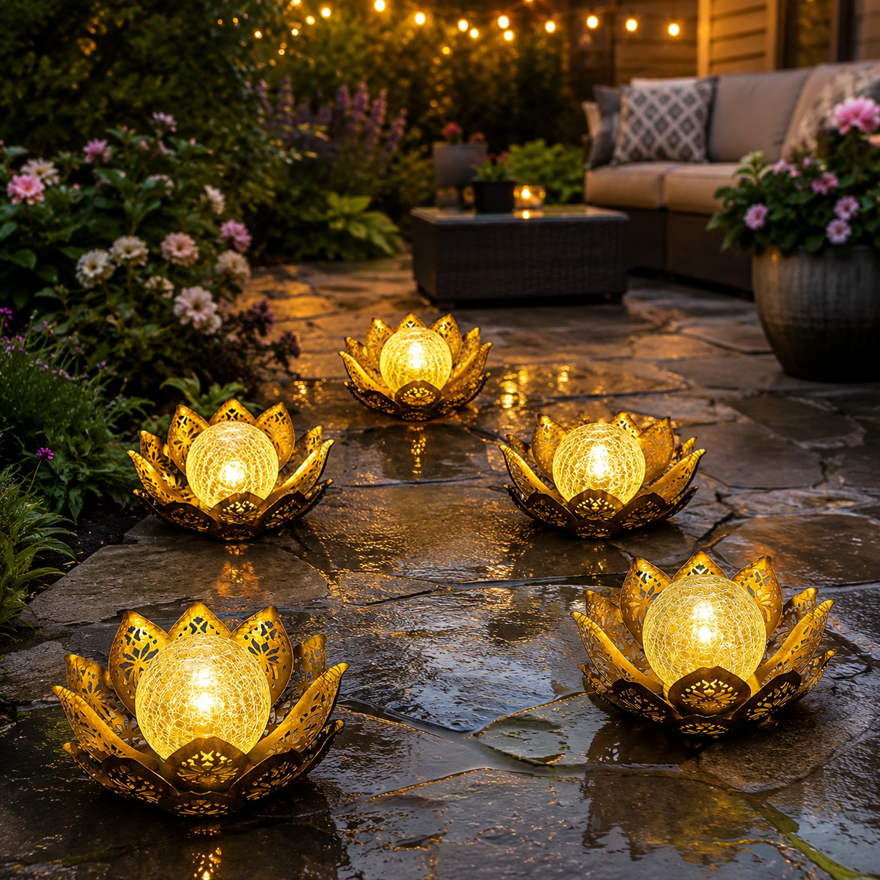 Solar Lotus Garden Light with Crackle Glass Globe