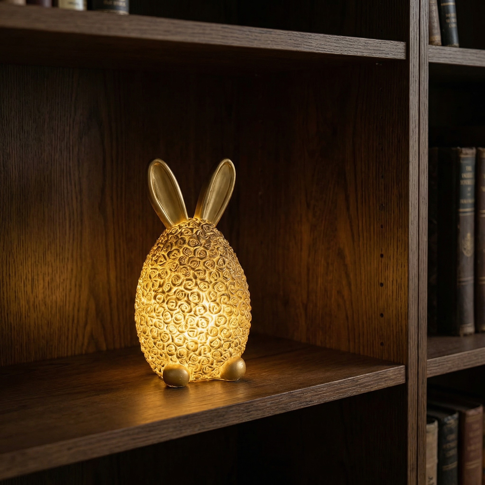 Easter Rose Bunny Night Light – Elegant Resin Rabbit Decor for Spring Home