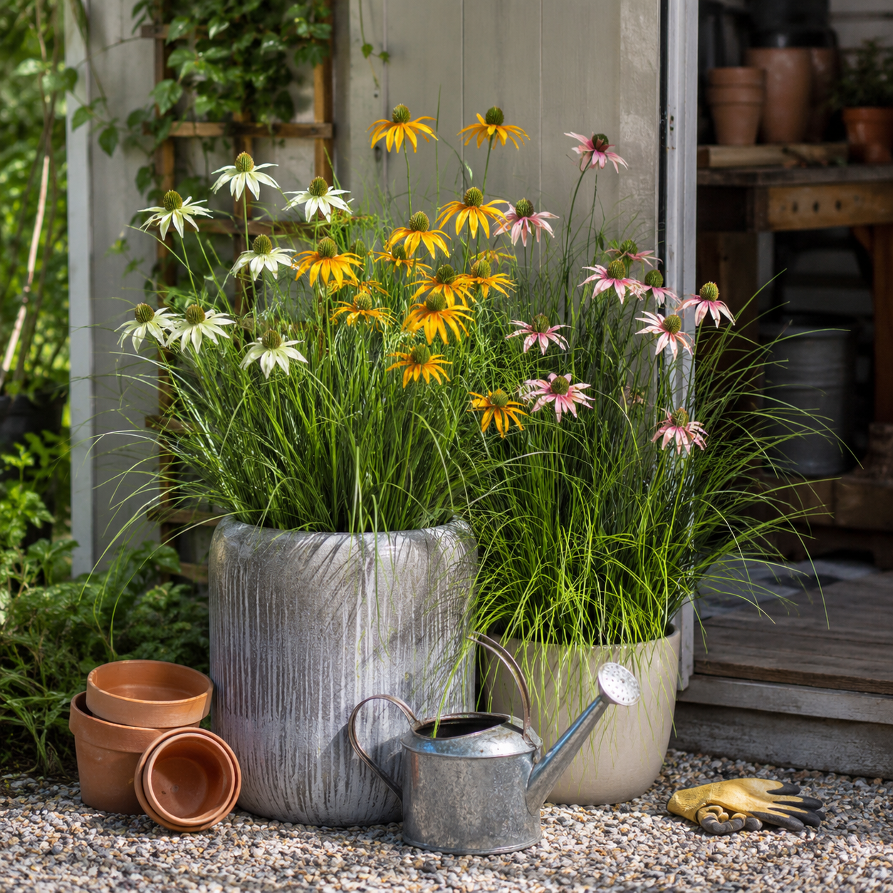 90cm Artificial Coneflower Grass Bush, 3-Head Faux Wildflower Stem
