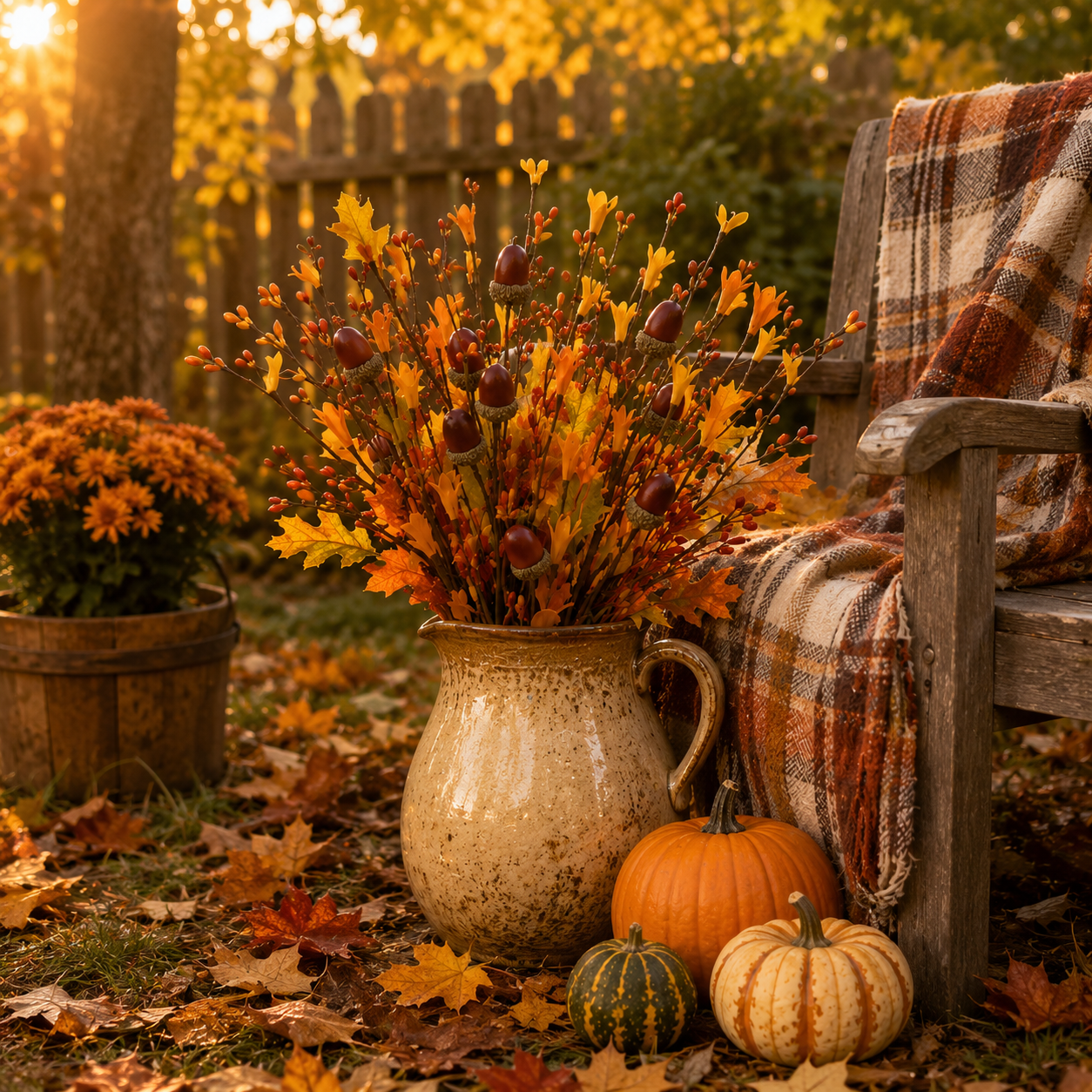 3-Piece Artificial Fall Acorn Floral Stem Set – 16.5-Inch Rustic Autumn Picks