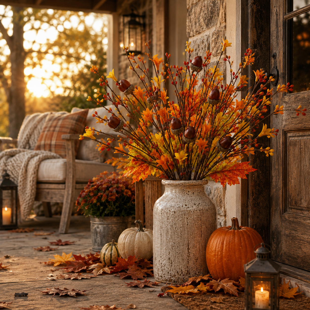 3-Piece Artificial Fall Acorn Floral Stem Set – 16.5-Inch Rustic Autumn Picks