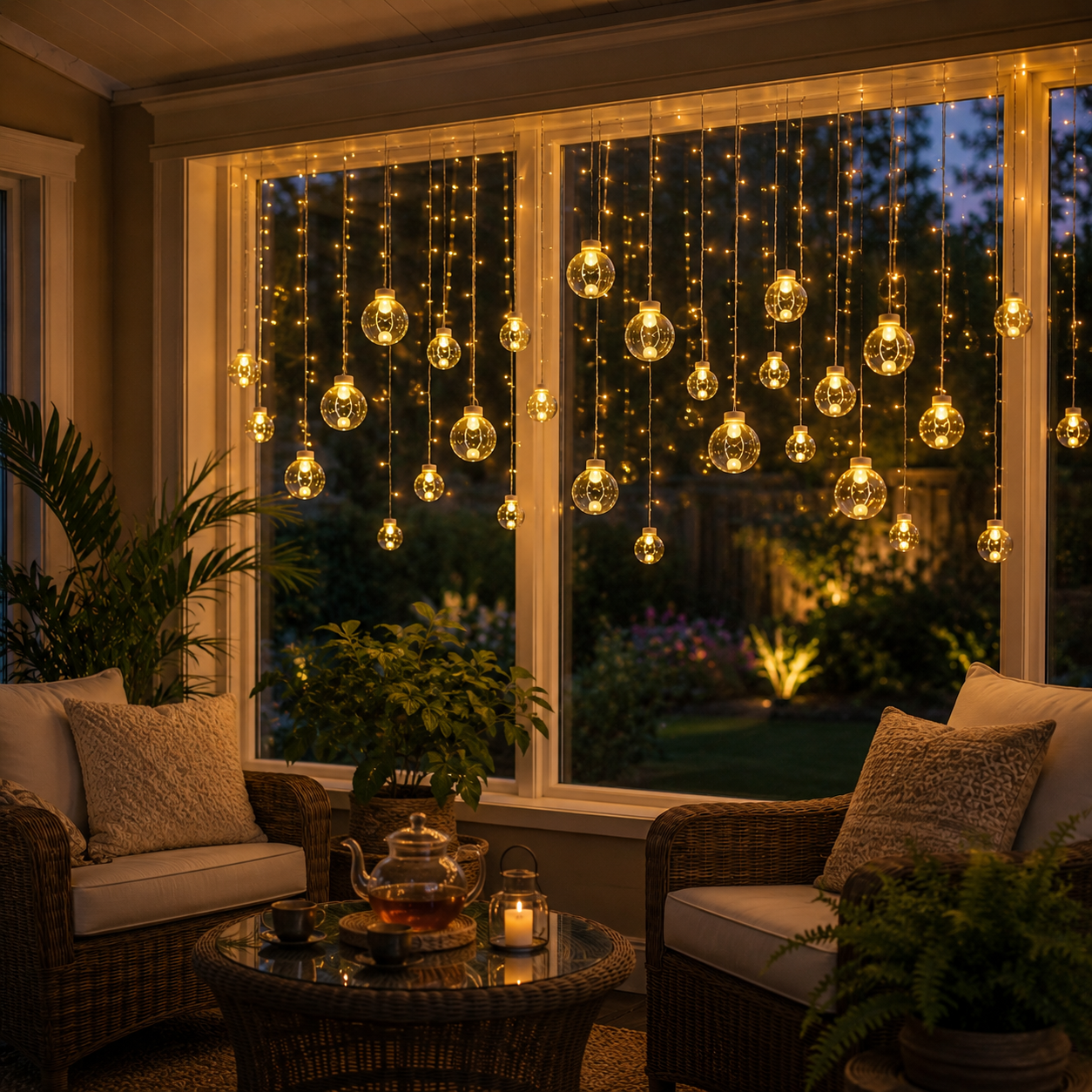 30-LED Transparent Globe Solar Hanging Curtain Lights