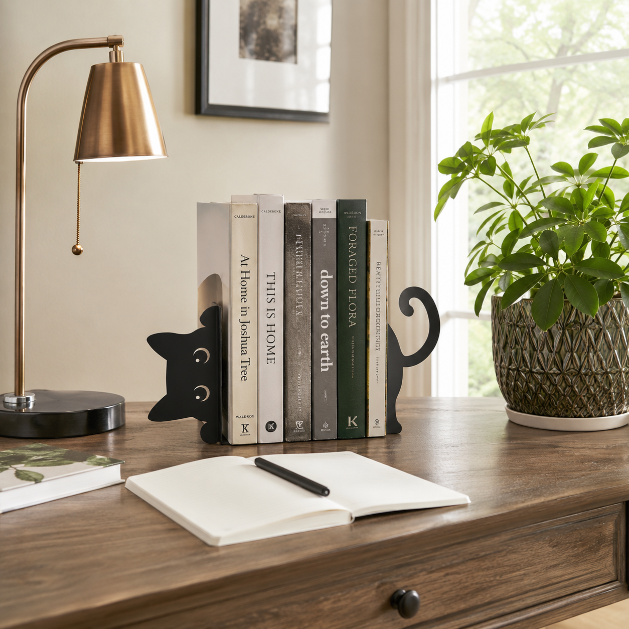 Black Cat Bookends, Set of 2 Metal Cat Book Stoppers