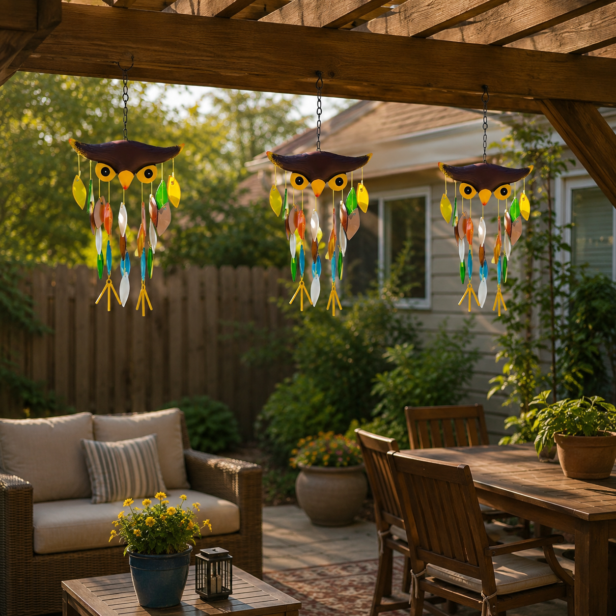 Colorful Owl Wind Chime Suncatcher