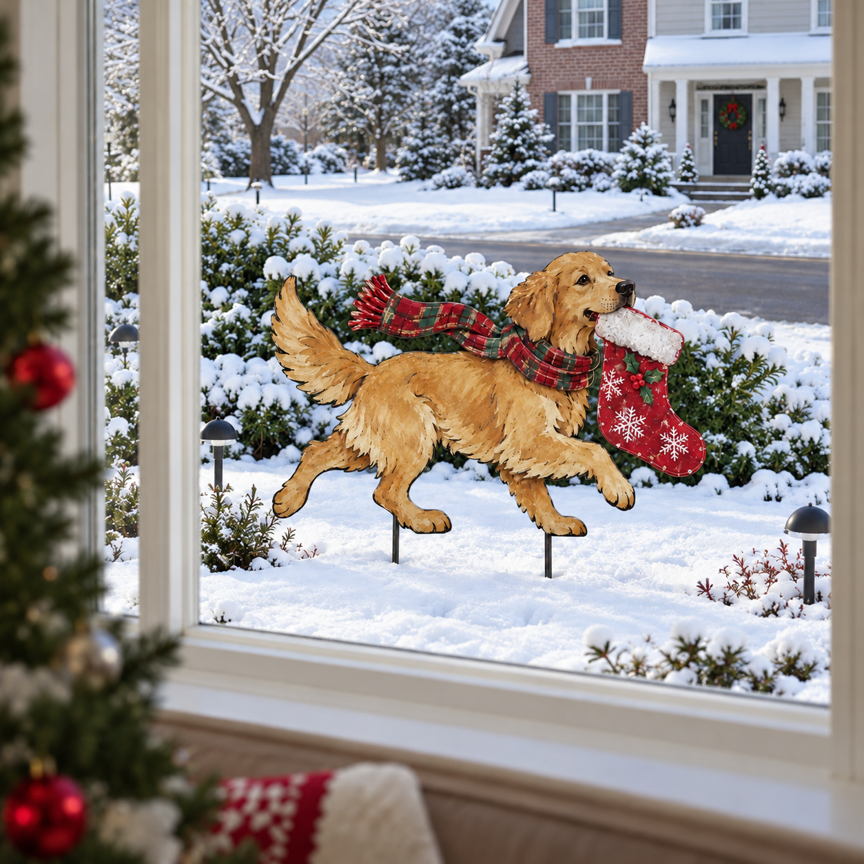 The Christmas Stocking Dash – Lighted Golden Retriever Christmas Yard Stake