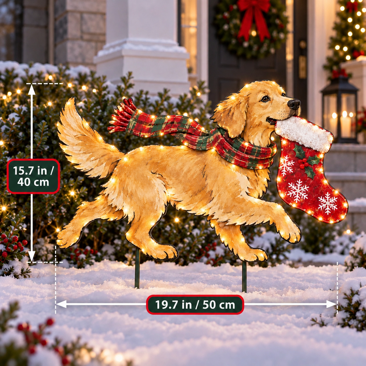 The Christmas Stocking Dash – Lighted Golden Retriever Christmas Yard Stake