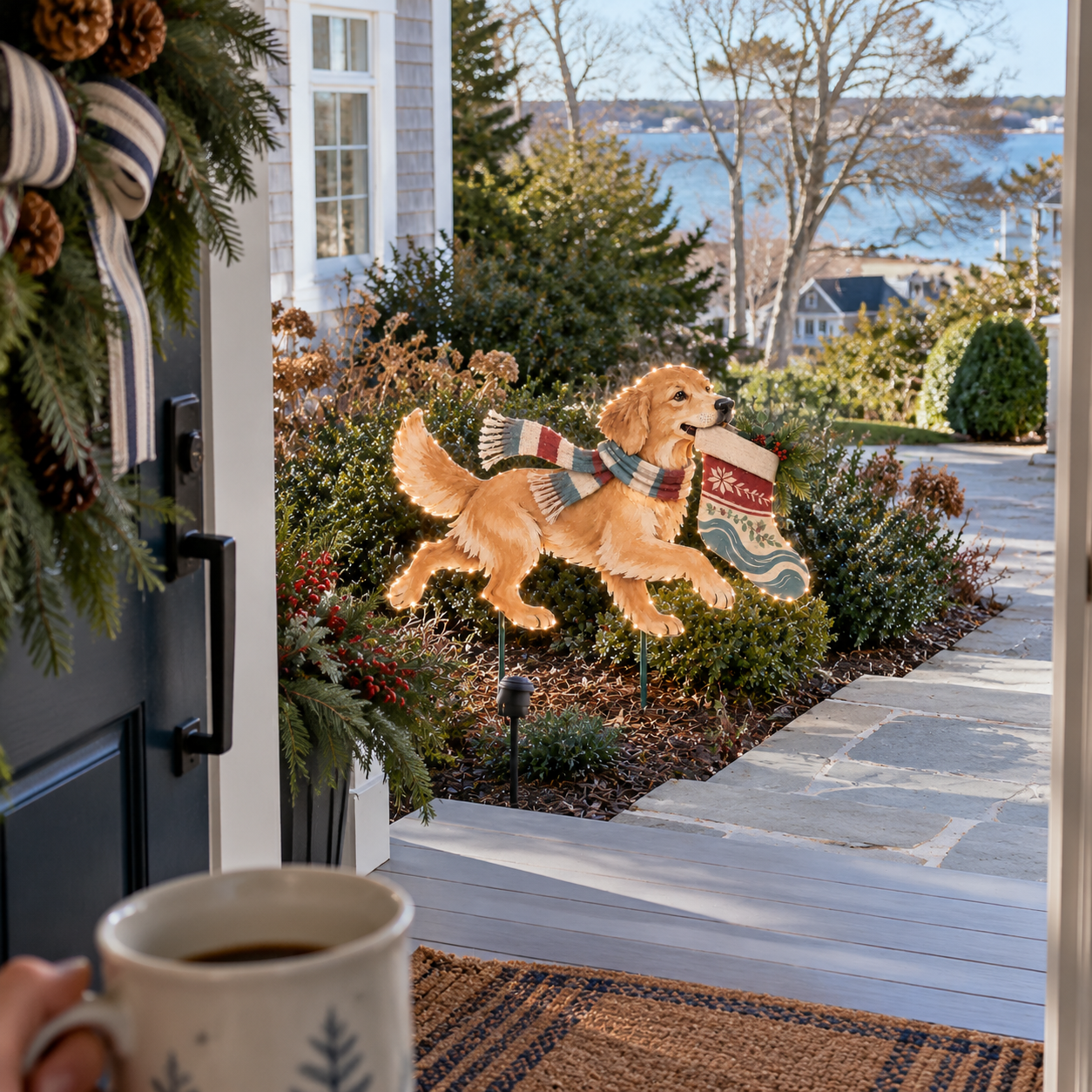 The Christmas Stocking Dash – Lighted Golden Retriever Christmas Yard Stake