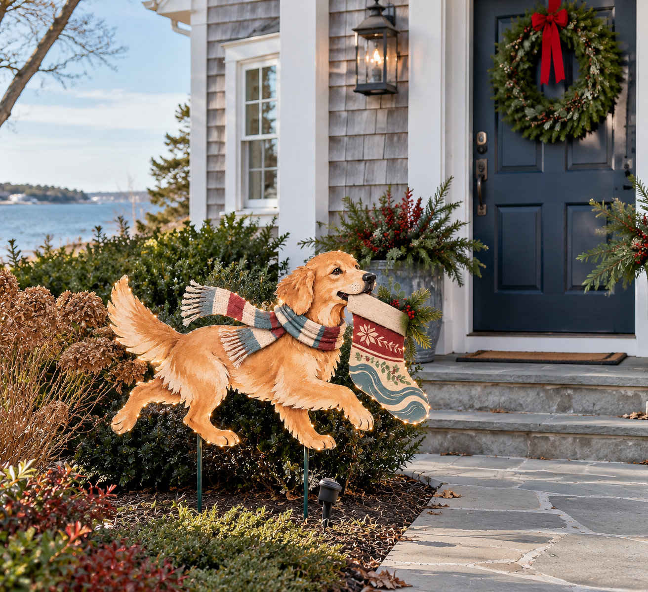 The Christmas Stocking Dash – Lighted Golden Retriever Christmas Yard Stake