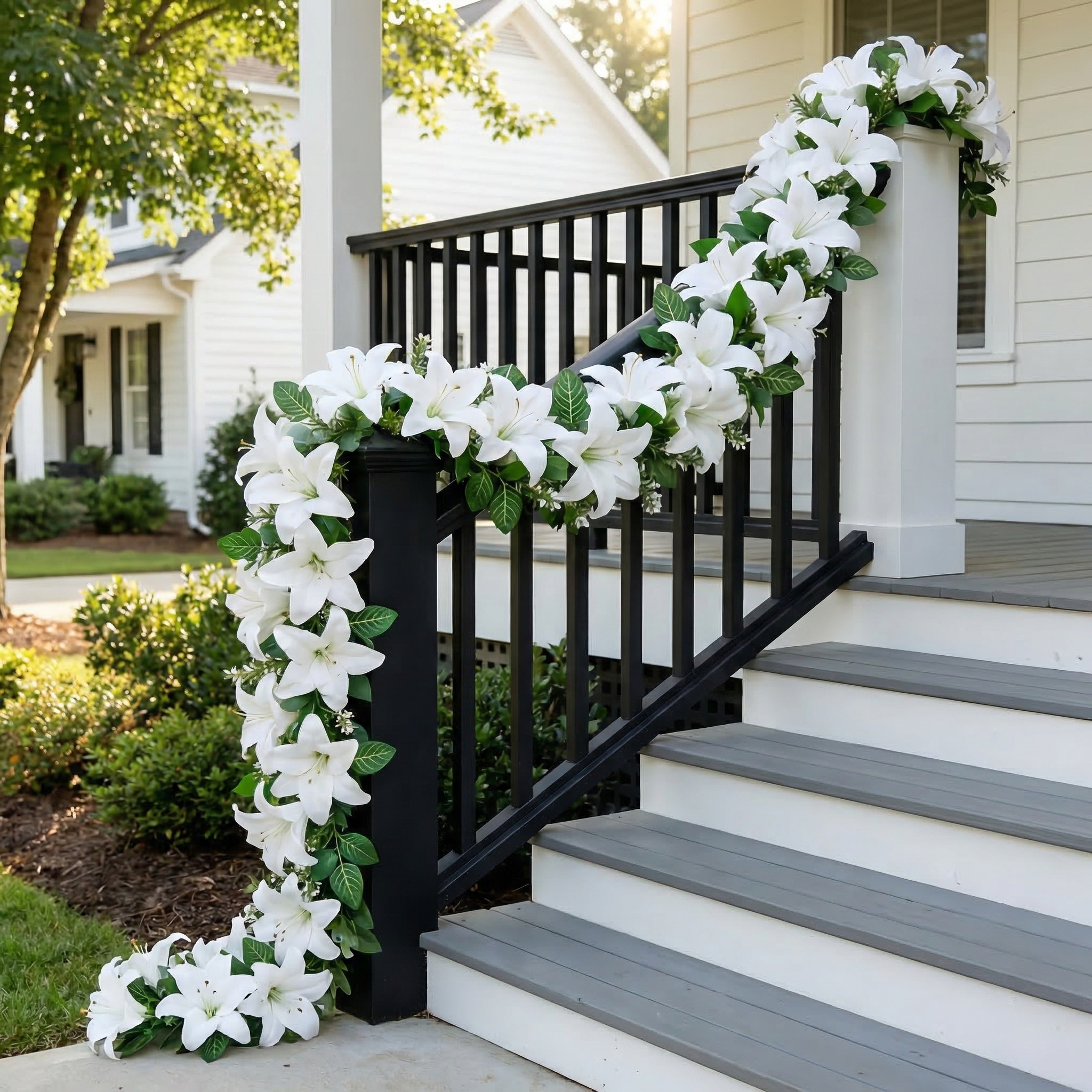 Full Bloom Artificial White Lily Garland with Lush Greenery
