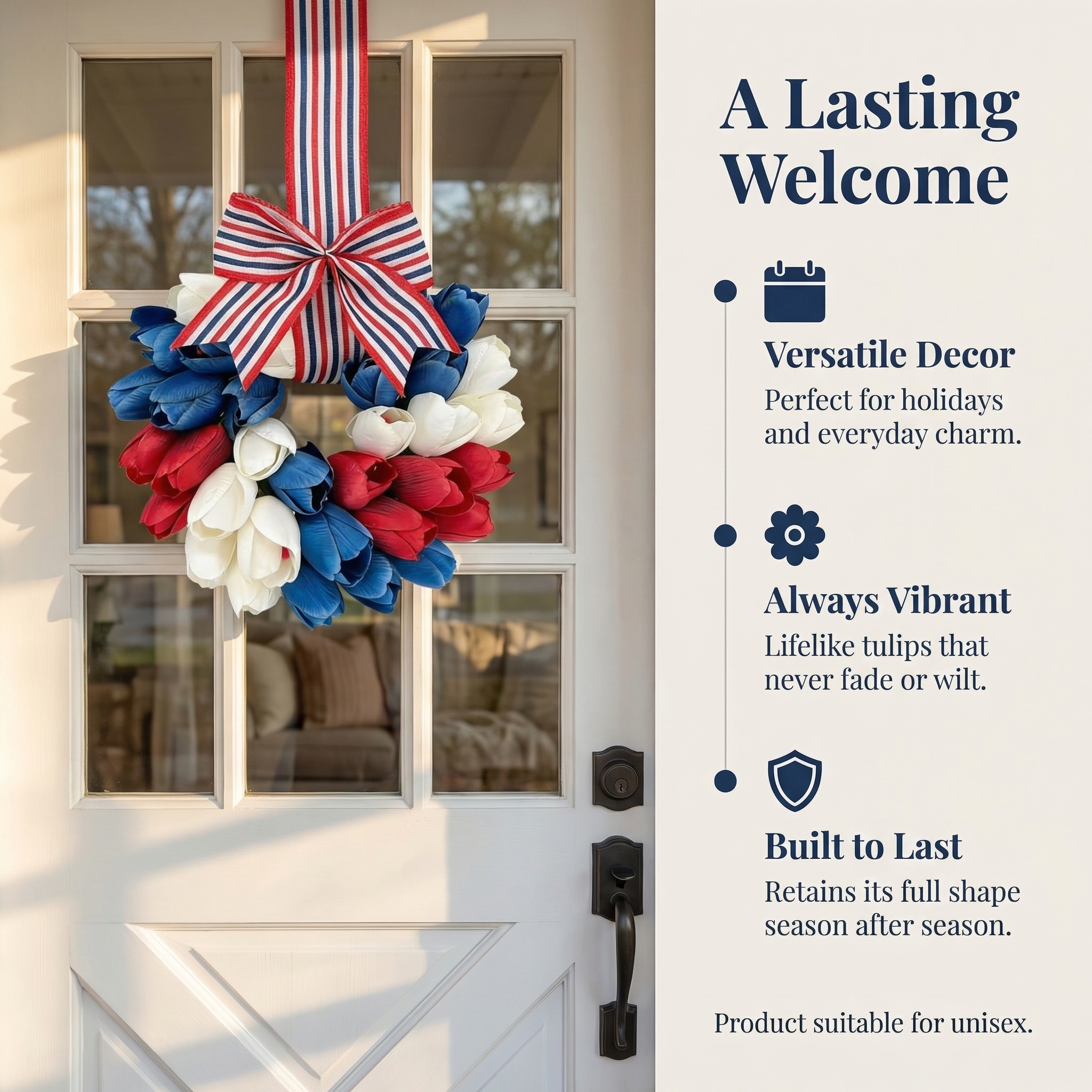 Patriotic Tulip Wreath with Striped Bow