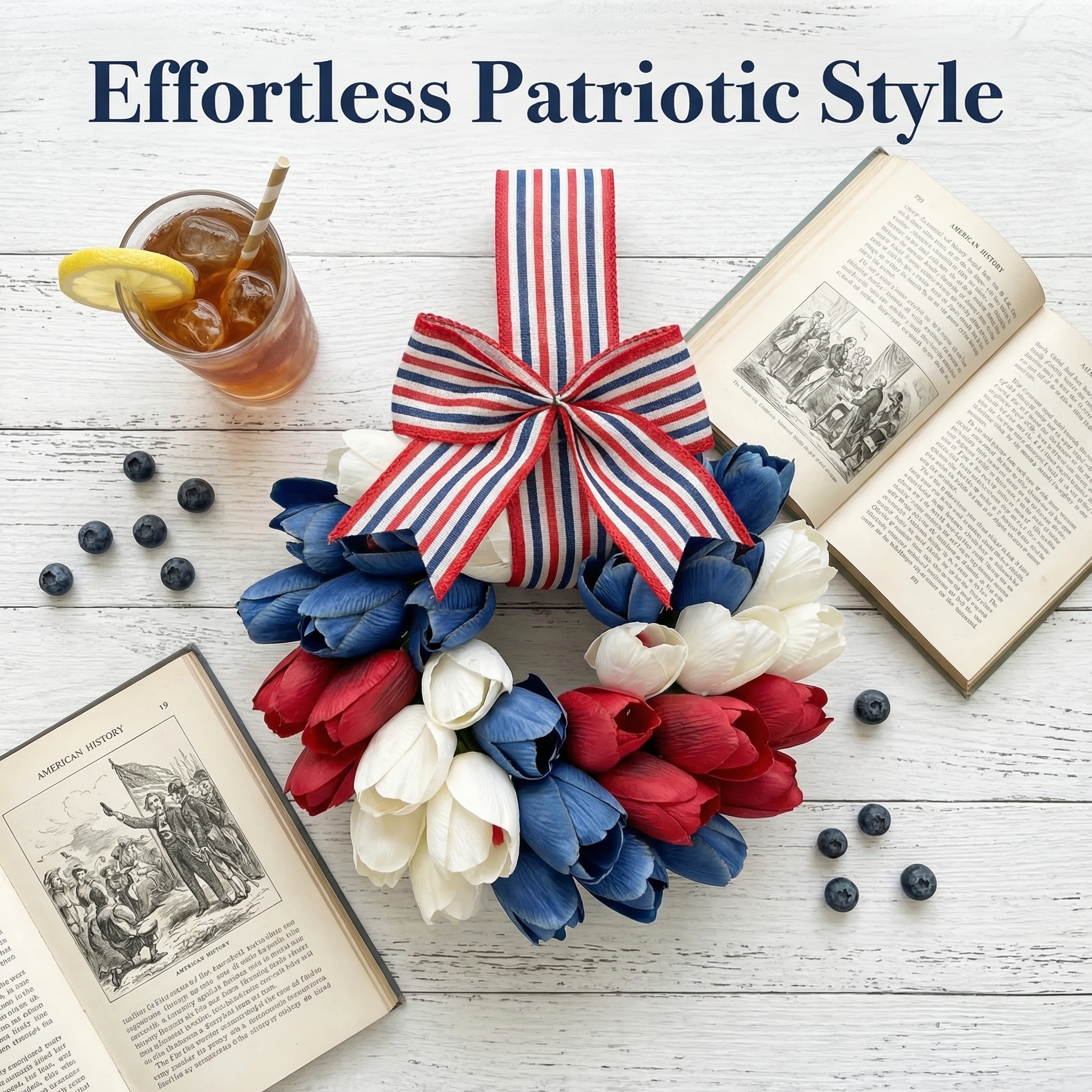 Patriotic Tulip Wreath with Striped Bow