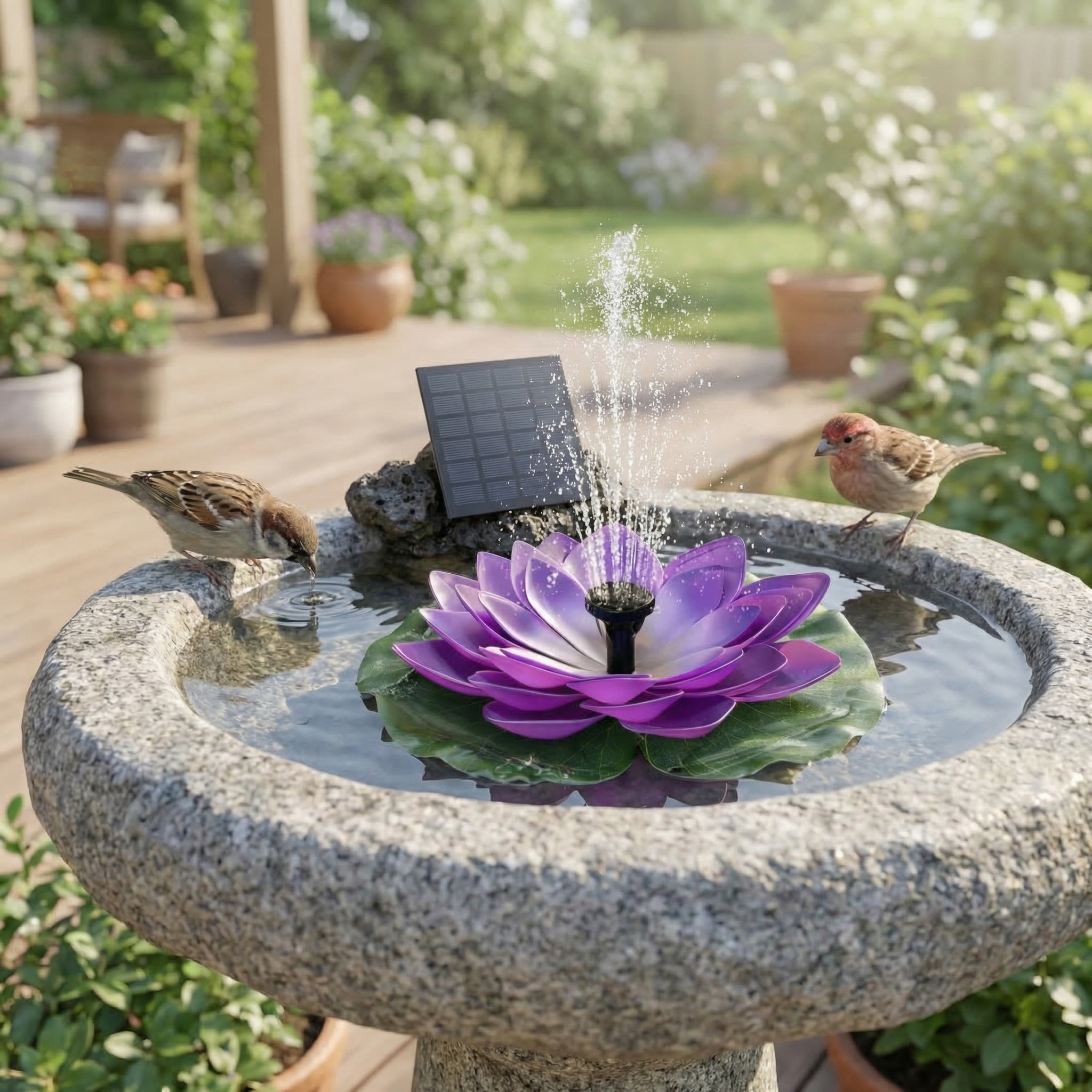 Solar Lotus Bird Bath Fountain