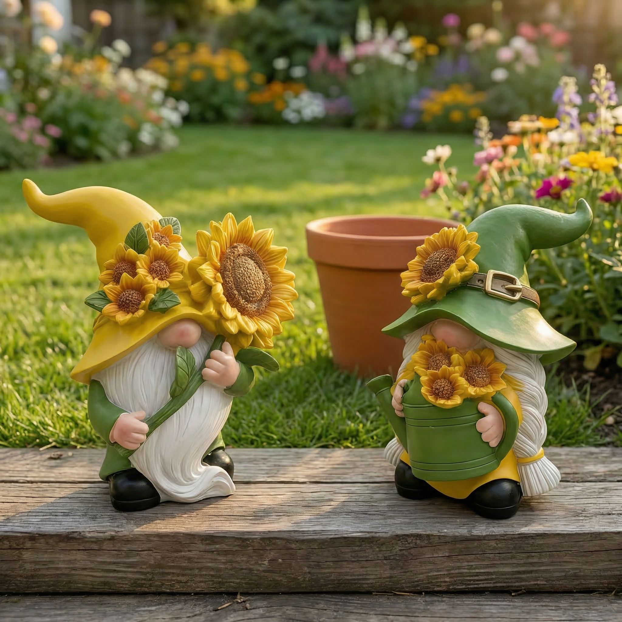 Sunflower Garden Gnome Figurines
