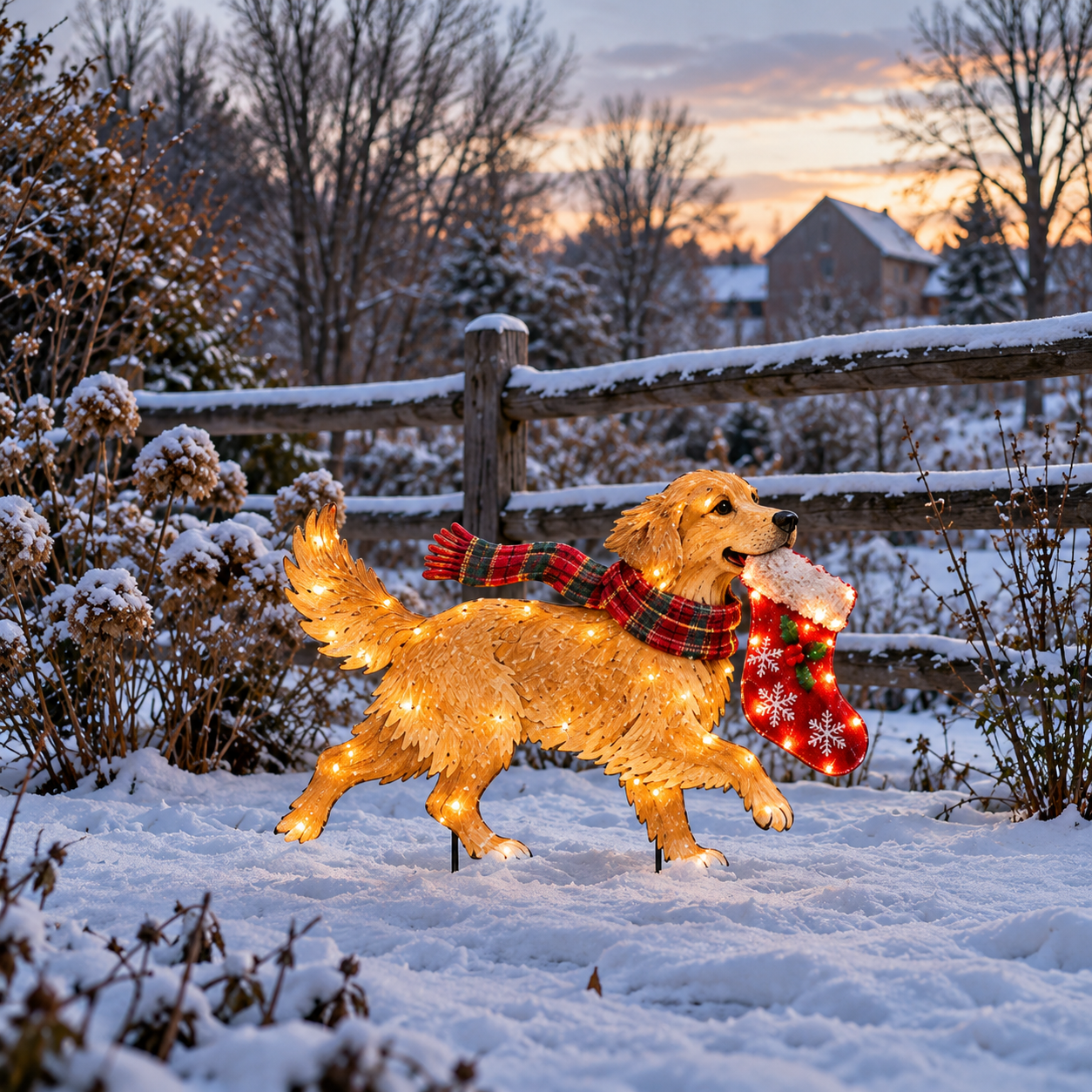 The Christmas Stocking Dash – Lighted Golden Retriever Christmas Yard Stake, Outdoor Holiday Decor