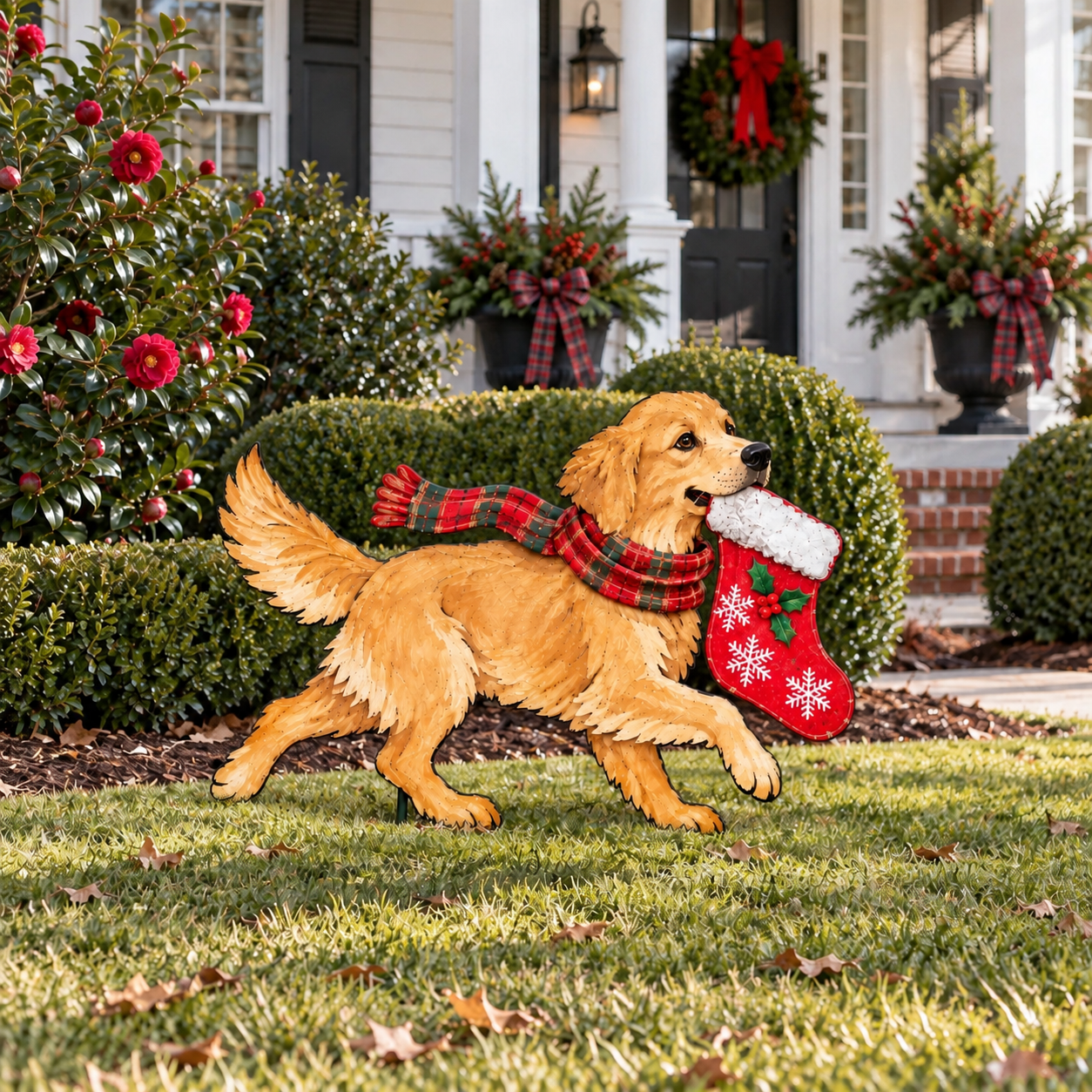 The Christmas Stocking Dash – Lighted Golden Retriever Christmas Yard Stake