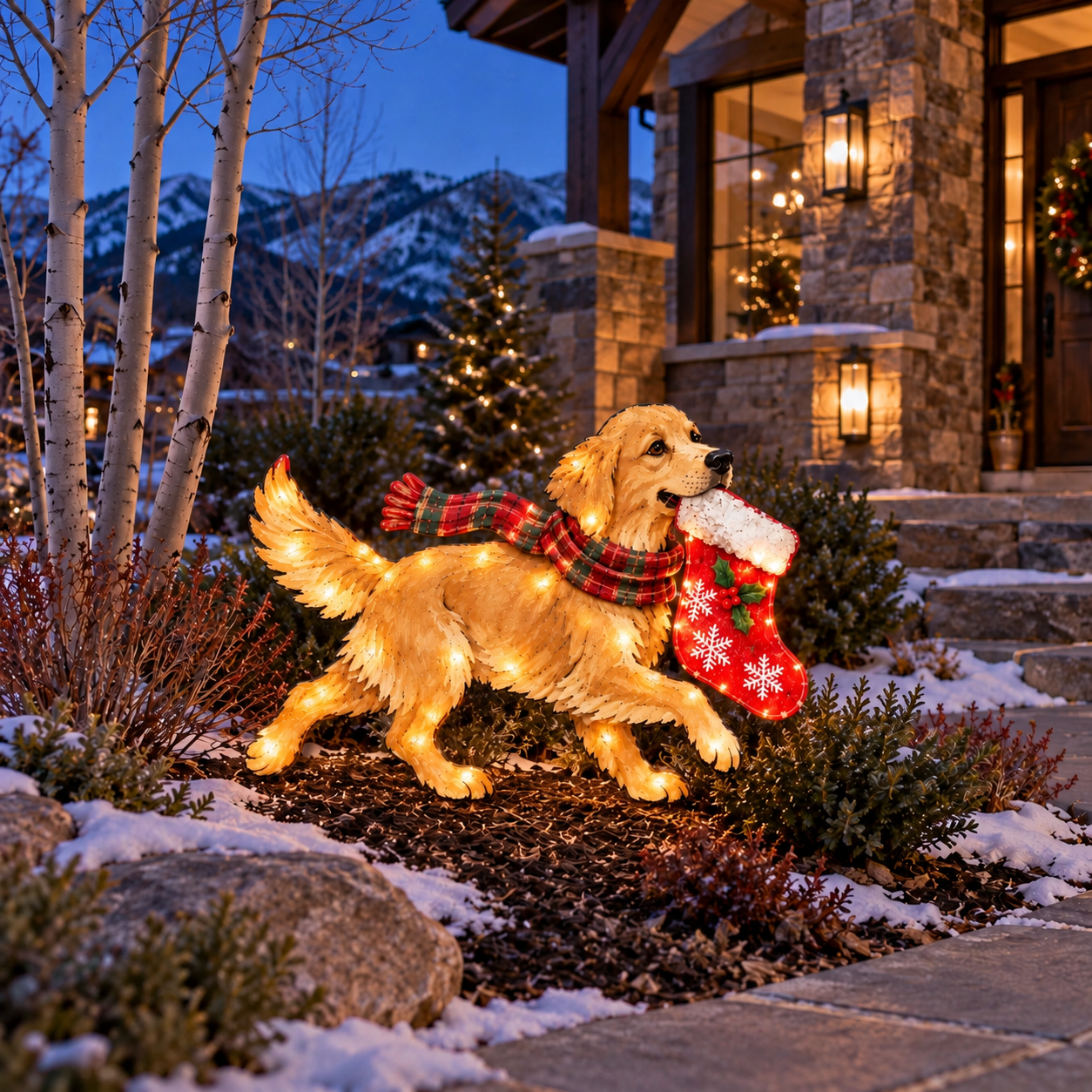 The Christmas Stocking Dash – Lighted Golden Retriever Christmas Yard Stake