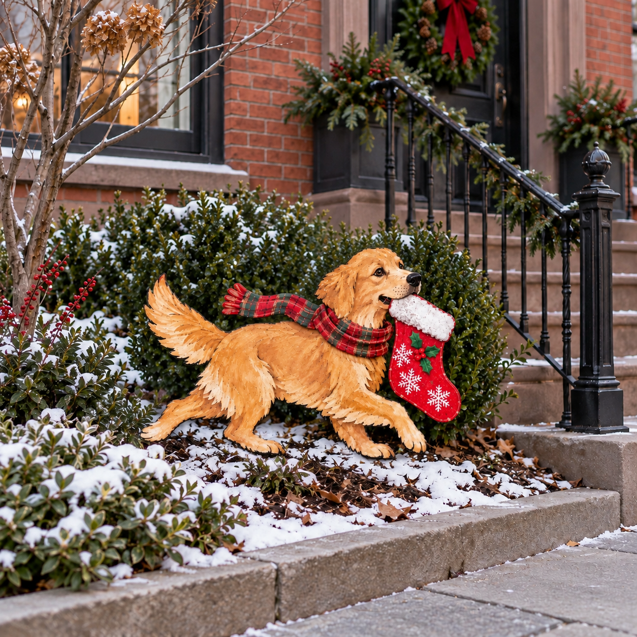 The Christmas Stocking Dash – Lighted Golden Retriever Christmas Yard Stake
