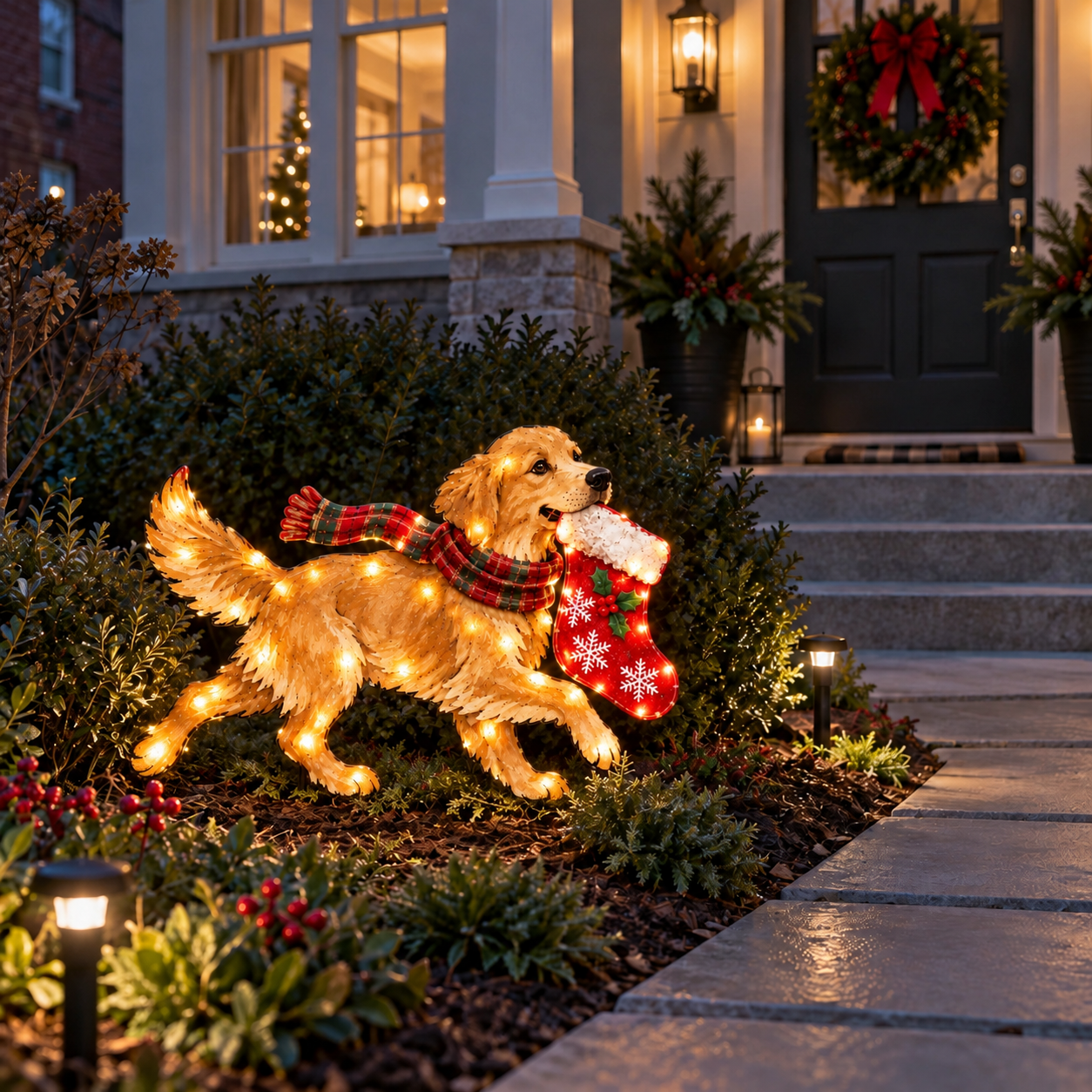 The Christmas Stocking Dash – Lighted Golden Retriever Christmas Yard Stake