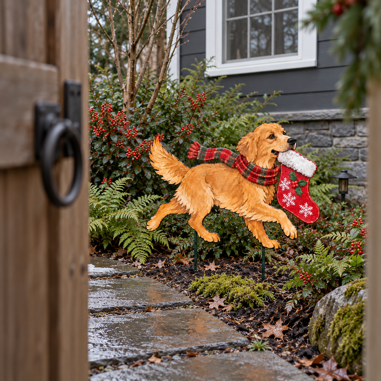 The Christmas Stocking Dash – Lighted Golden Retriever Christmas Yard Stake