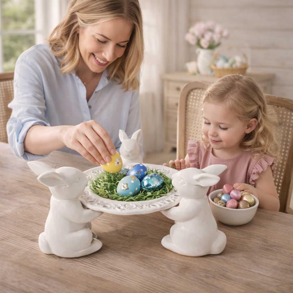 Easter Bunny Tray Centerpiece for Dining Table Decor