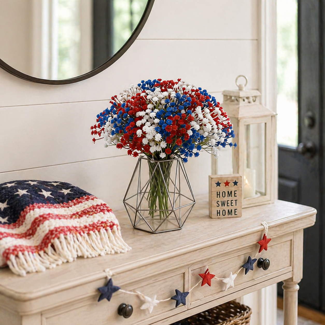 30Pcs Patriotic Faux Baby’s Breath Stems for 4th of July Decor