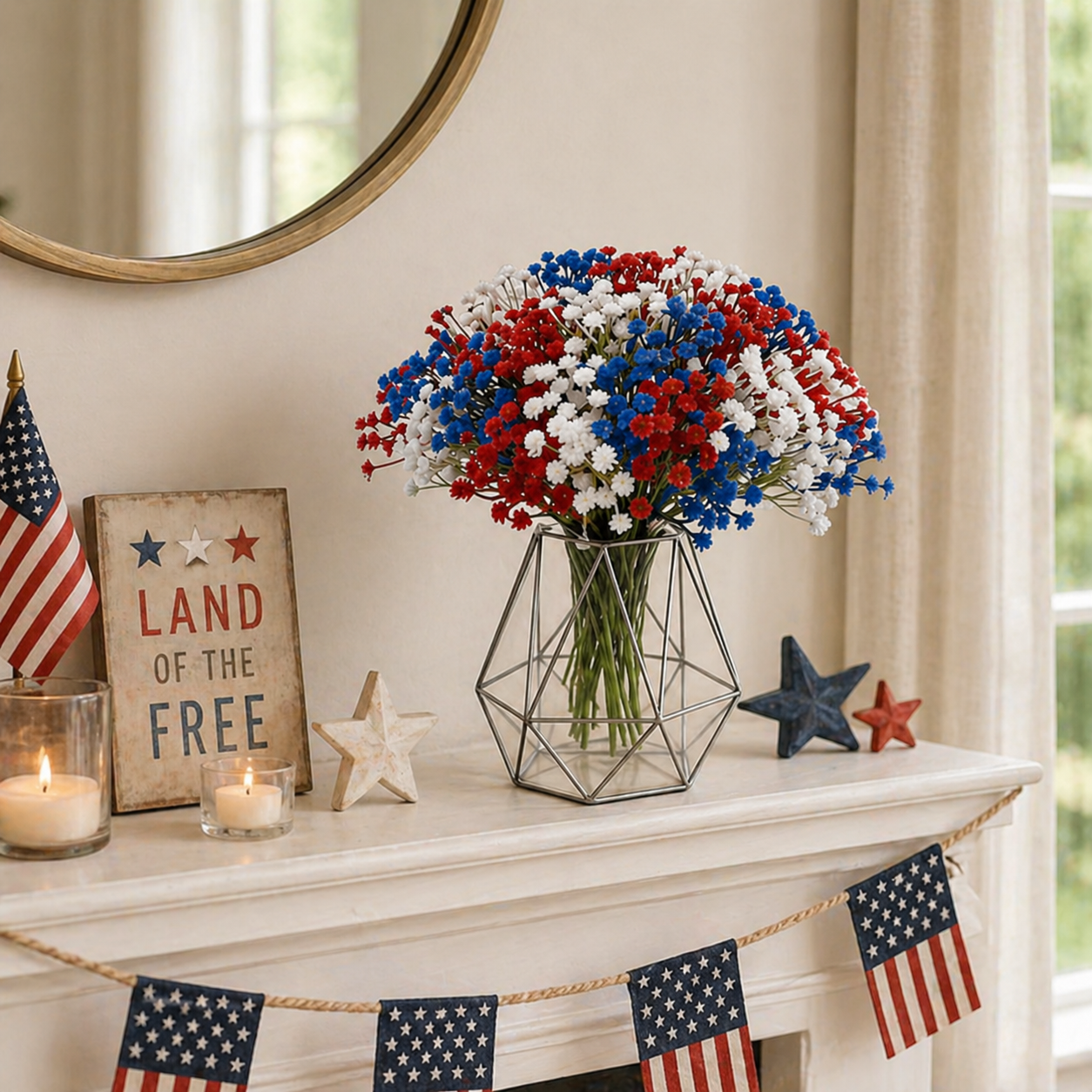 30Pcs Patriotic Faux Baby’s Breath Stems for 4th of July Decor