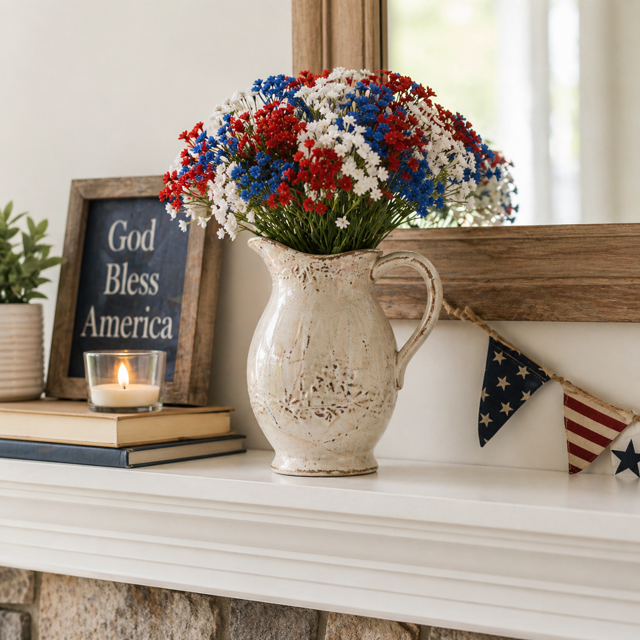 30Pcs Patriotic Faux Baby’s Breath Stems for 4th of July Decor