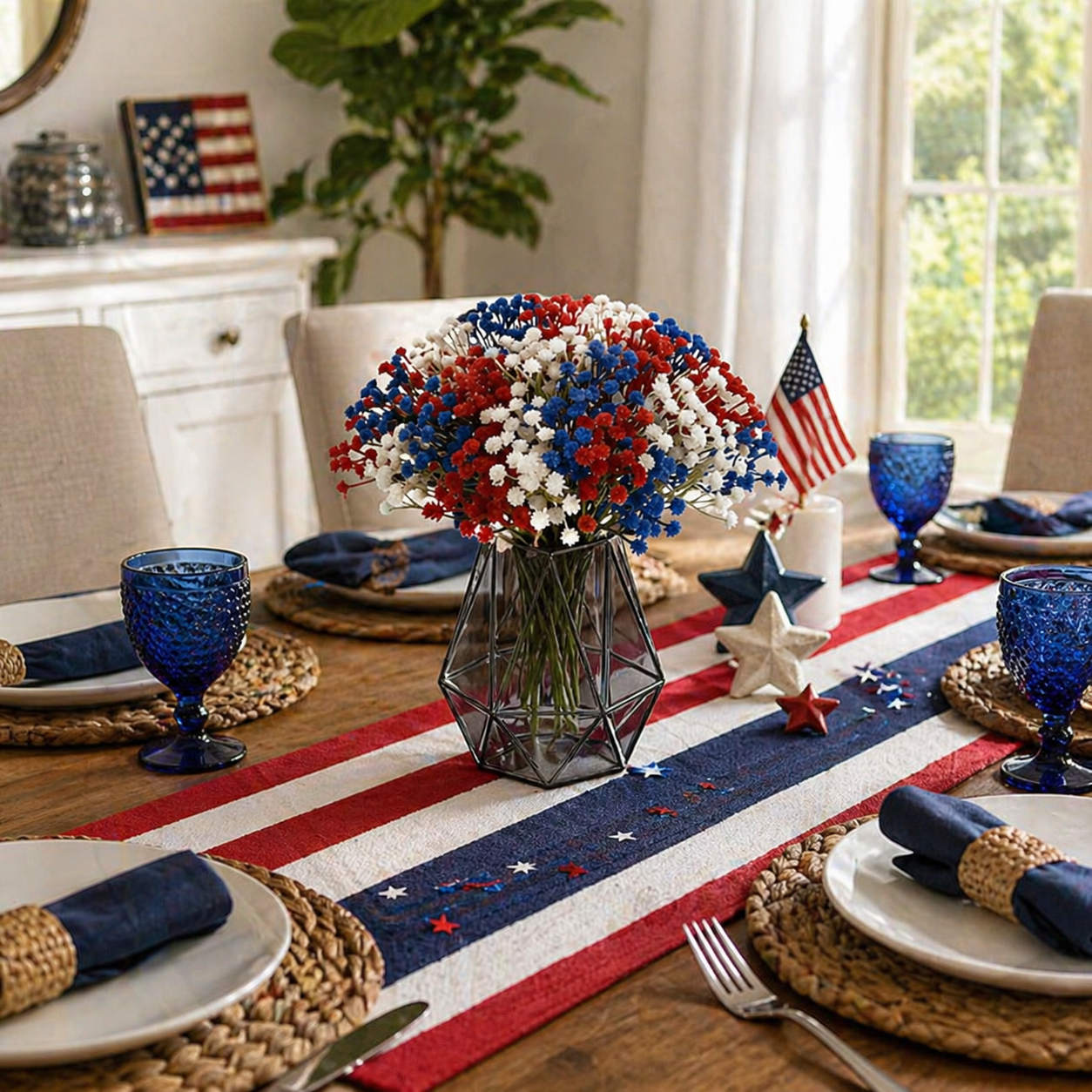 30Pcs Patriotic Faux Baby’s Breath Stems for 4th of July Decor